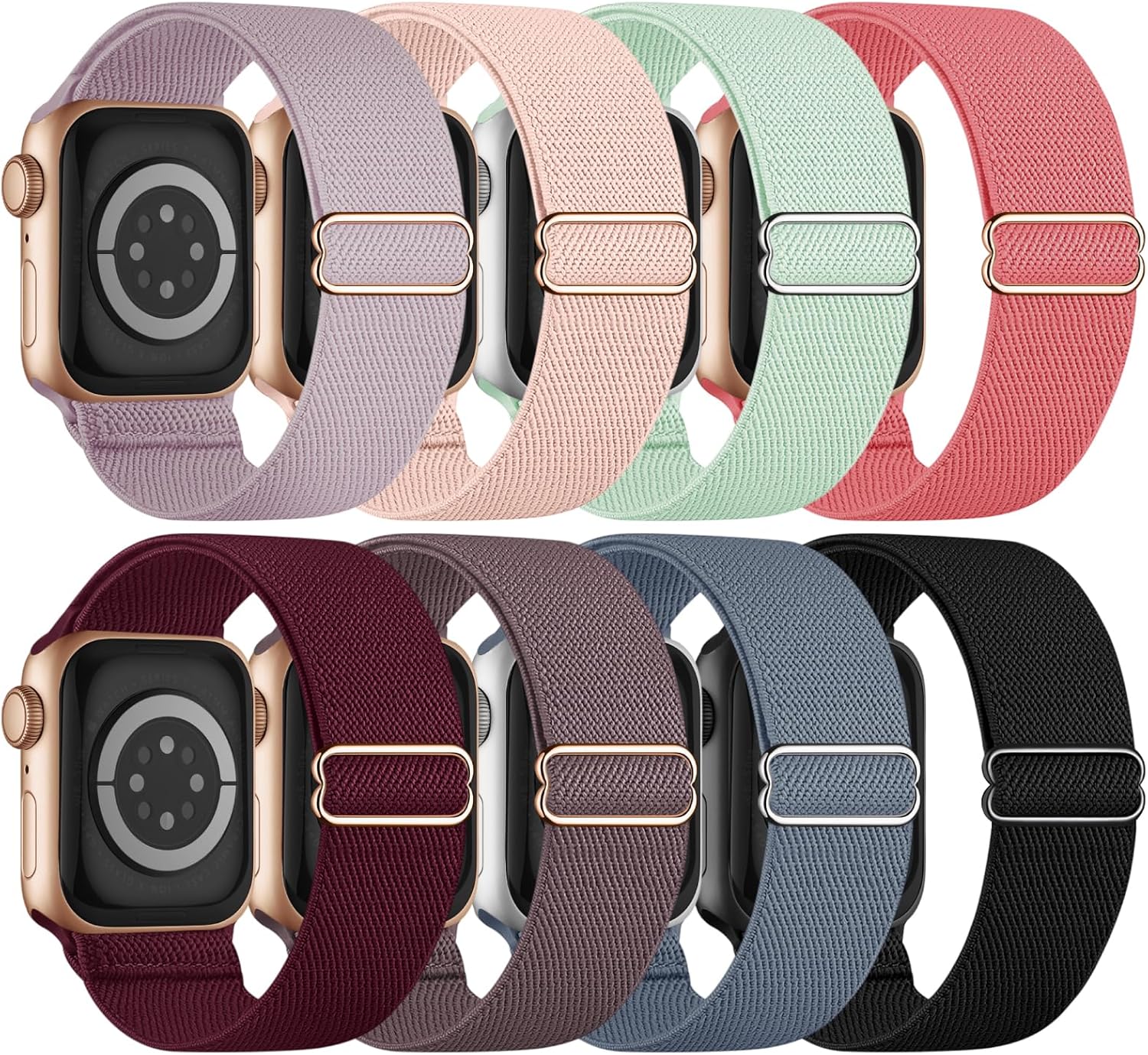 8 Pack Stretchy Solo Loop Band Compatible with Apple Watch Bands for Women Men 40mm 38mm 41mm 42mm 44mm 45mm 46mm 49mm, Nylon Braided Strap for iWatch Series 11 10 9 8 7 6 SE 5 4 3 Ultra 3 Ultra 2