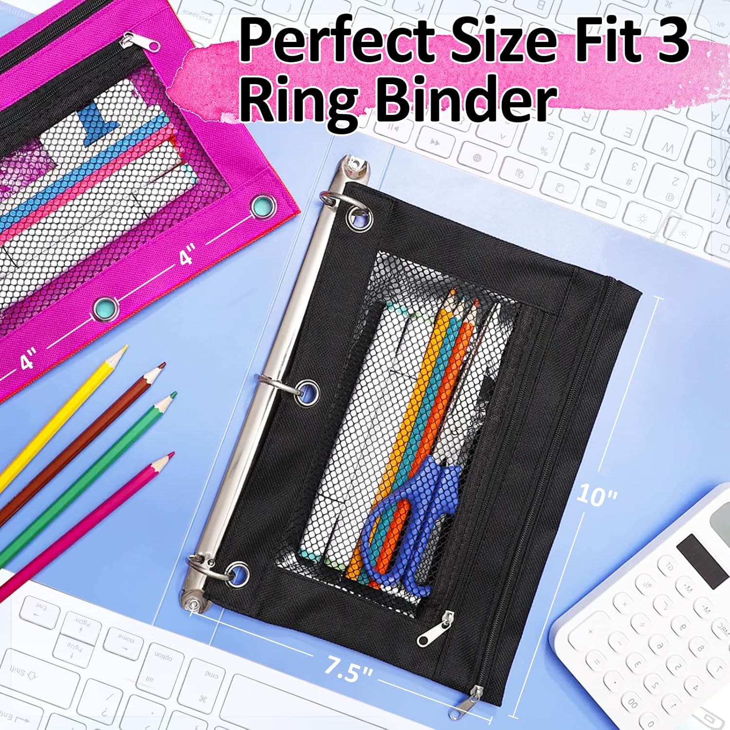 EAONE Pencil Pouch for 3 Ring Binder Set of 36, Double Pockets Zipper Binder Pouches Pencil Case Bulk for School Classroom Supplies/Student/Office/Home, 9 Colors