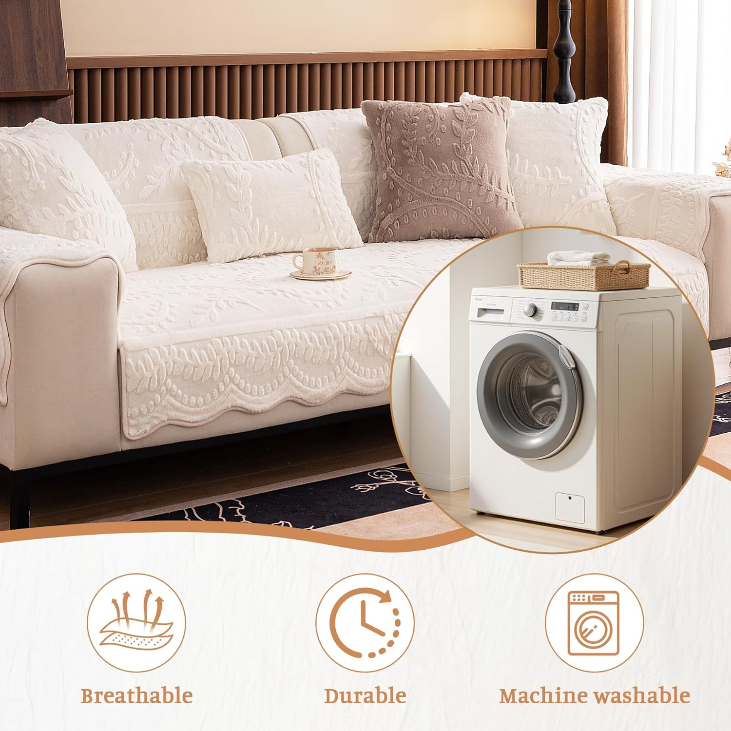 Faux Fur Couch Cover for Sofa, Soft Warm Plush Sofa Couch Cover, Non Slip Sectional Slipcovers for L Shaped & 3 Cushion Couch, Washable Furniture Protector for Kids & Dogs Only 1PC