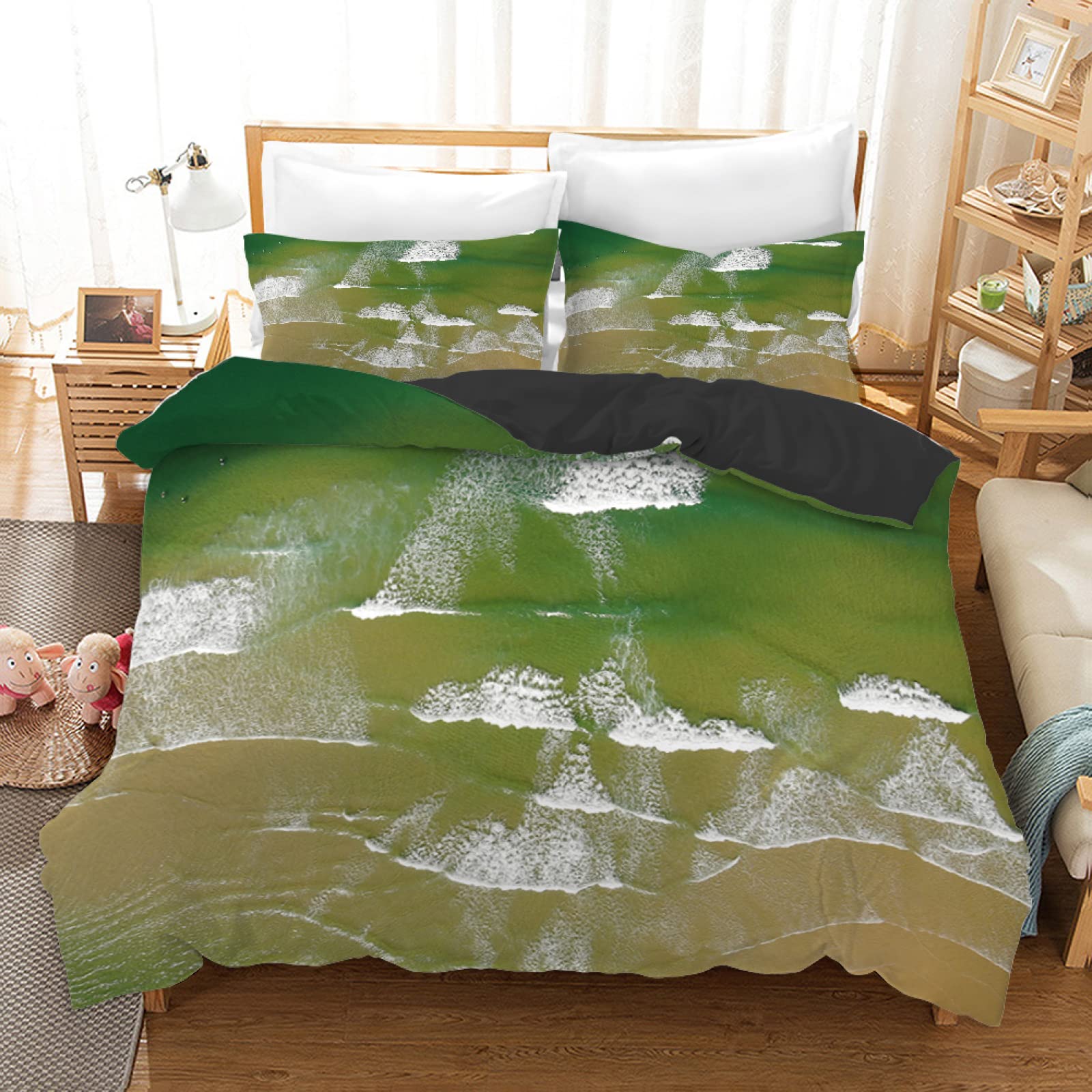 Housse de couette motif d'eau verte en microfibre 140x200 cm avec 2 taies d'oreiller pour ado