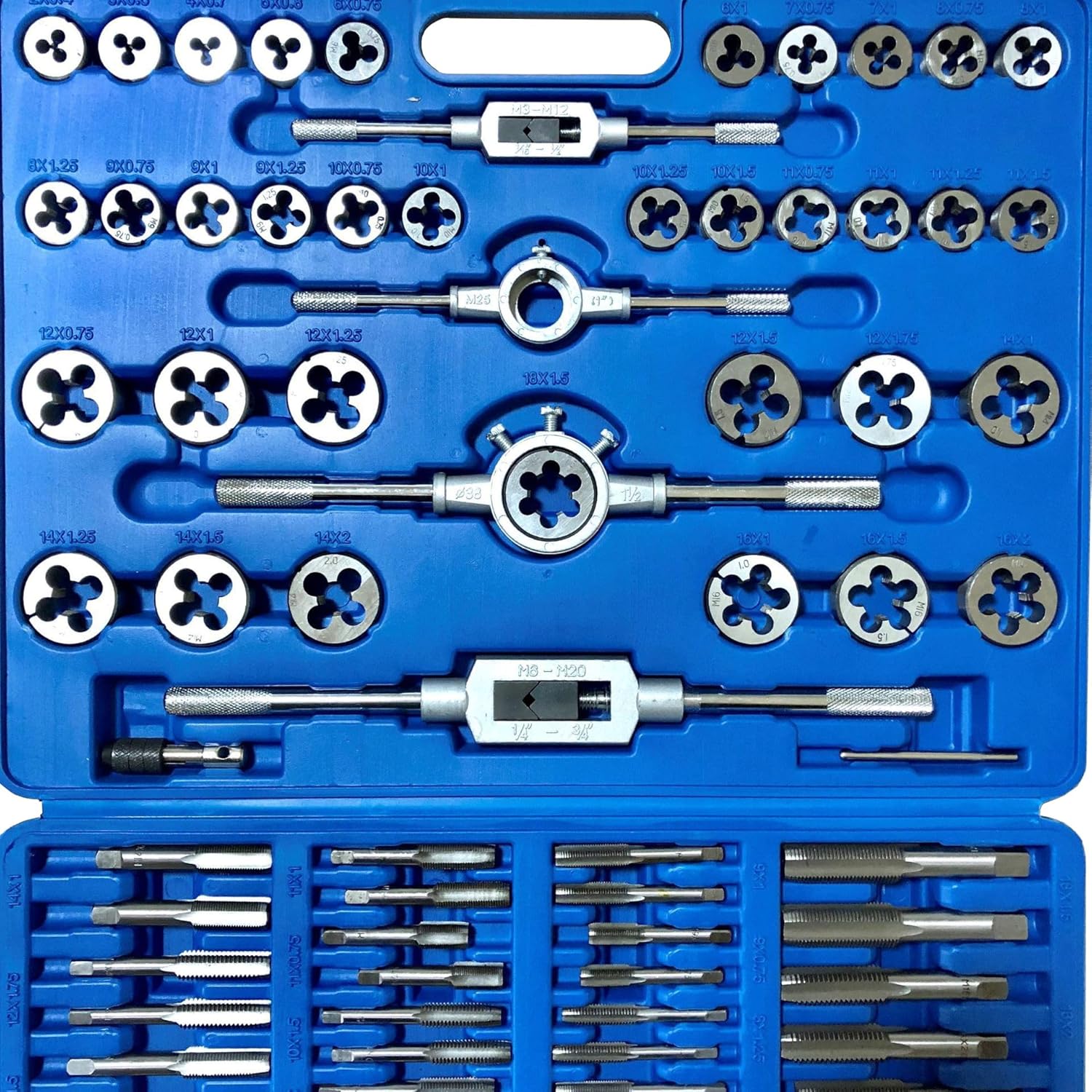 Generic 110pcs Tap and Die Set, Metric Tap Set, Rethreading Tool Kit, Thread Chaser Set, Tapping Tool, with Tap Die Wrench, for External and Internal Threads, Metric M3 to M16
