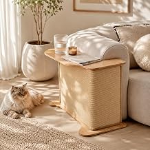 L-Shaped Side Table with Cat Scratcher - 2-in-1 Cat Scratch Protector Couch Corner End Table Brown