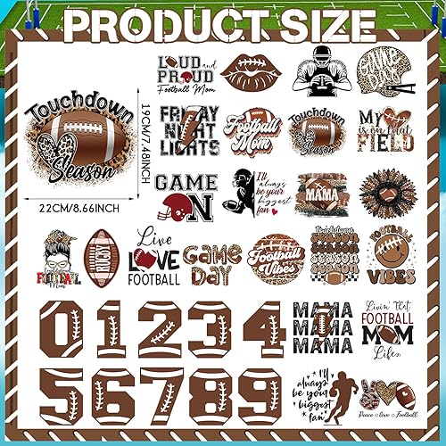 Miniatura 3 de 30 piezas de parches de transferencia de fútbol americano para planchar, diseños de casco de fútbol, calcomanías de transferencia de calor,