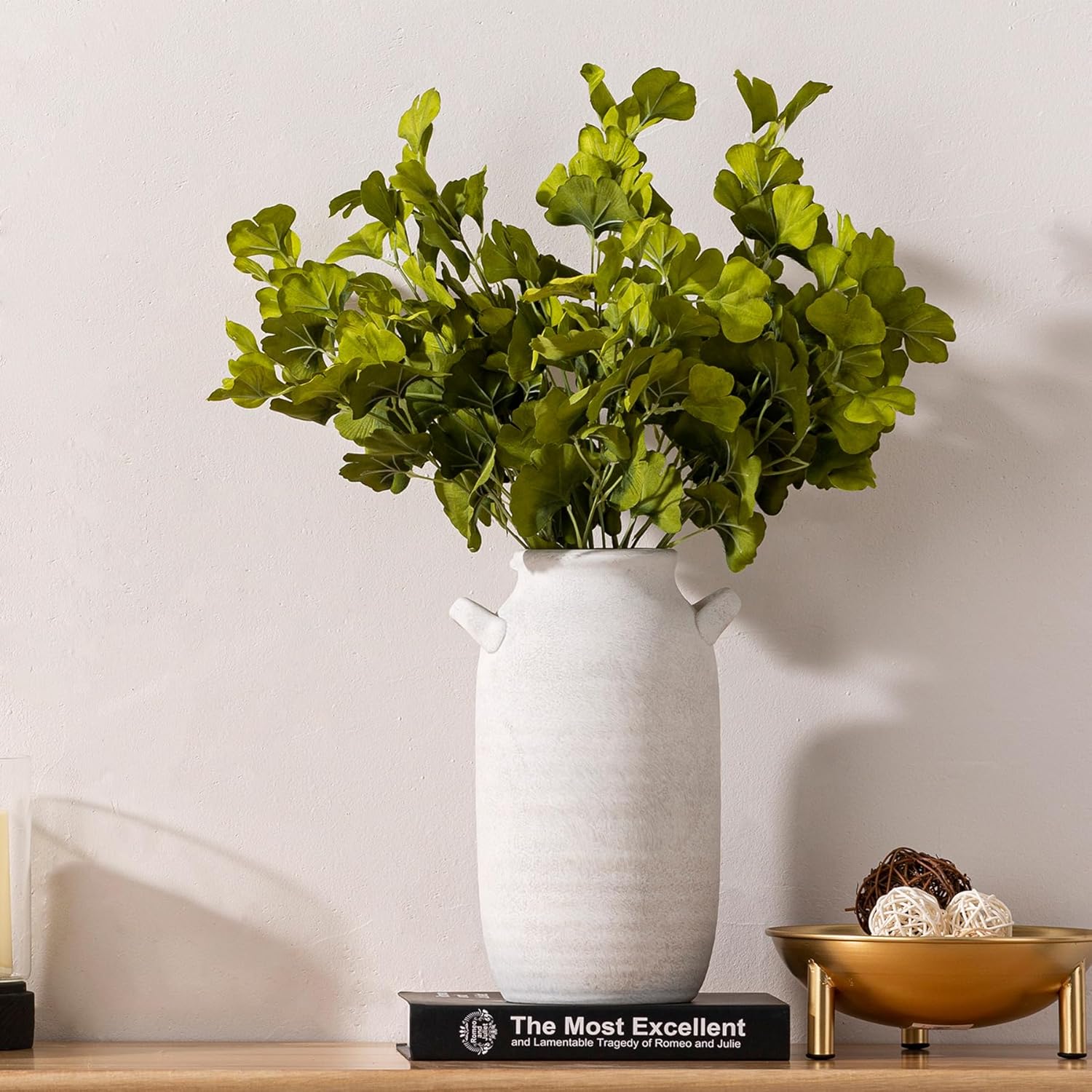 Large Flower Vase Home Decor - 12 inch Tall Ceramic Farmhouse Rustic Table Vases with Handle Living Room Decoration Decorative Rustic Pottery for Floor Kitchen Shelf Coffee Dining Desk Fireplace - Image 7