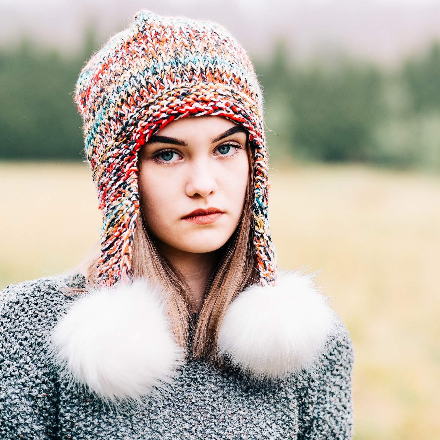 White Faux Fur Pompom Balls DIY Fluffy Pompoms with Elastic Band for Hats, Shoes, Scarves, Beanies, Bag, Keychain Charms Accessories (12 Pieces) - Image 4