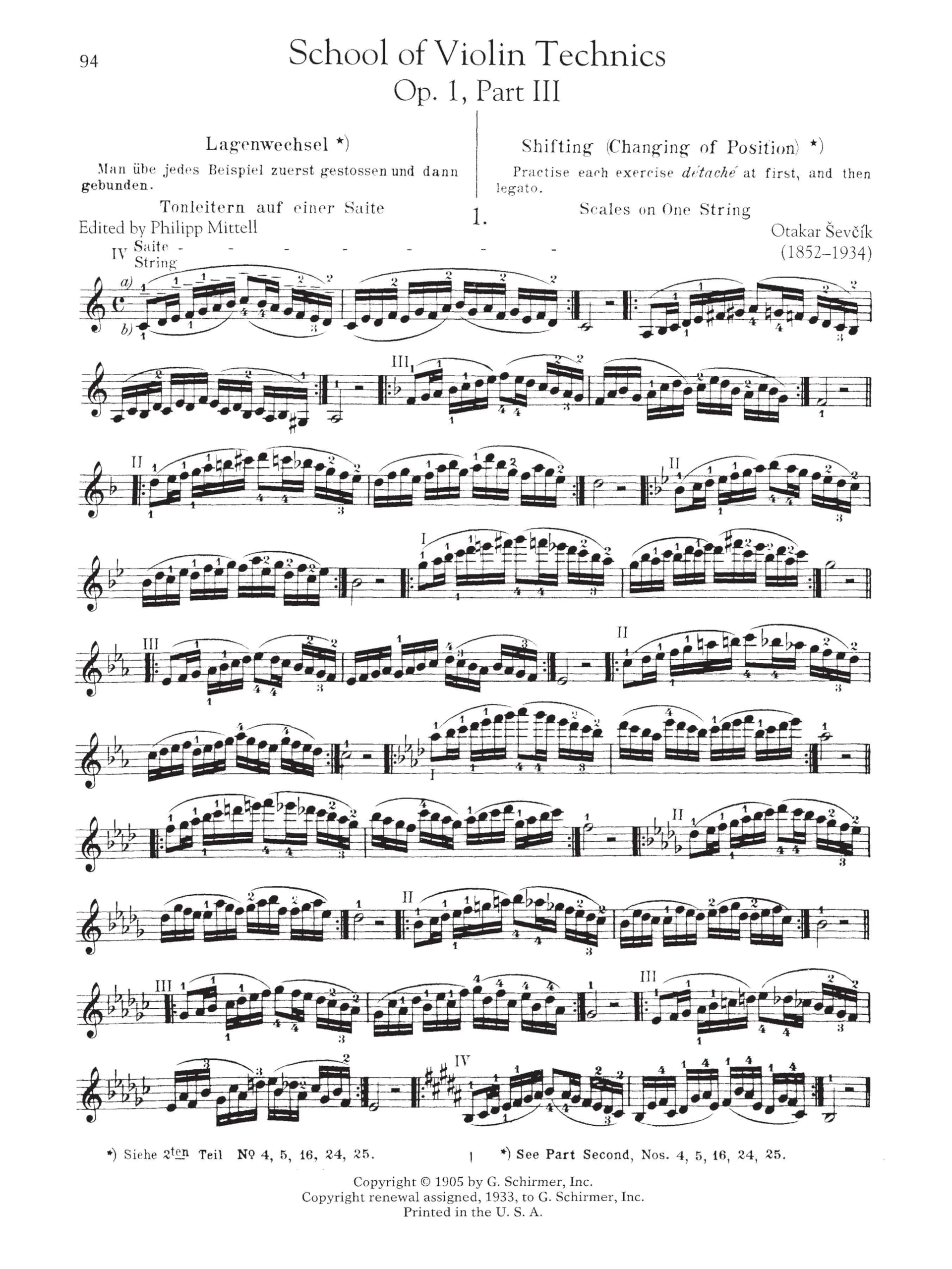 Otakar sevcik: the school of violin technics op.1 complete: Parts I-IV, Op. 1 (Schirmers Library of Musical Classics)