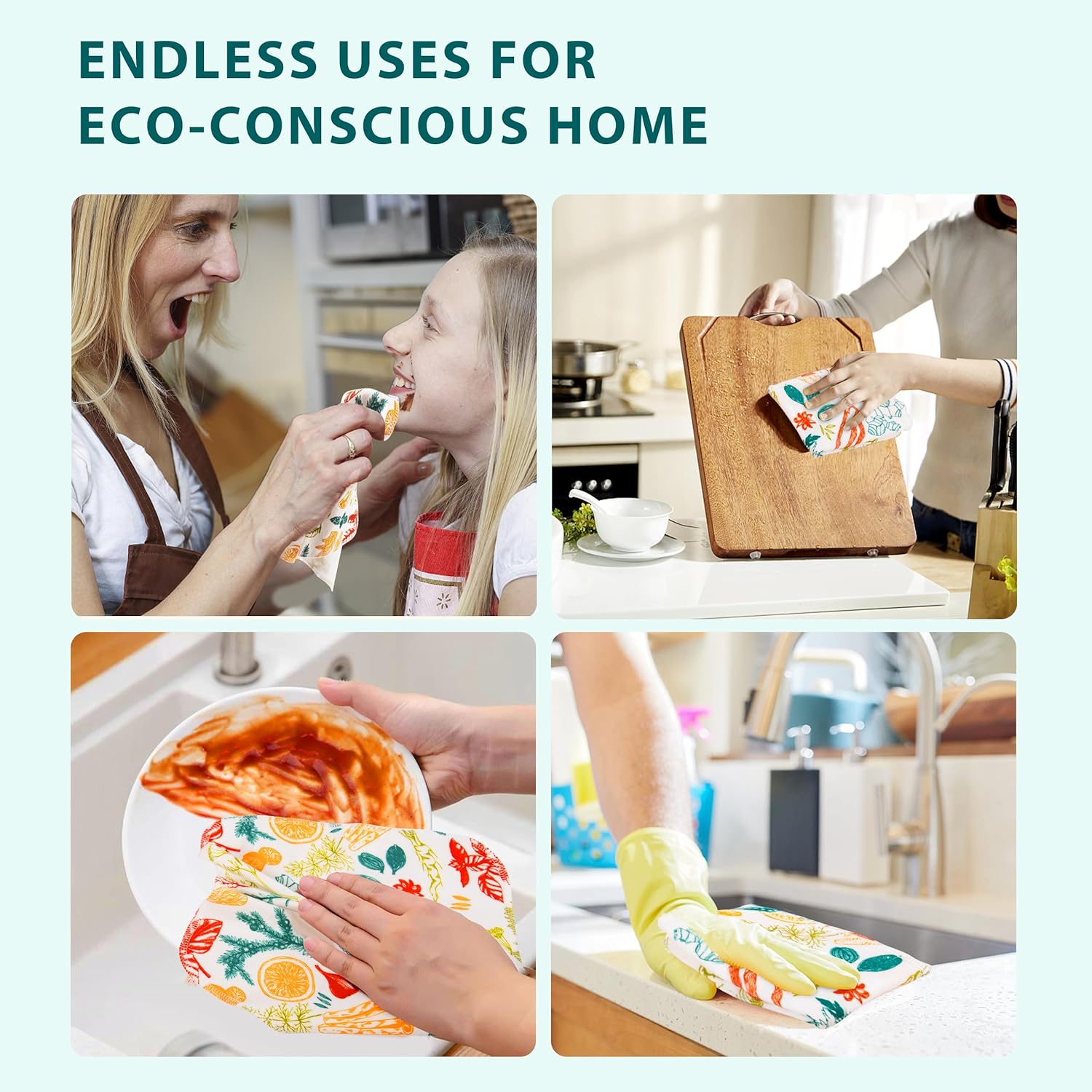 Reusable Paper Towels Washable Roll of 24 Paperless Kitchen Cotton Cloth - Super Soft Zero Waste Paper Towel Replacement