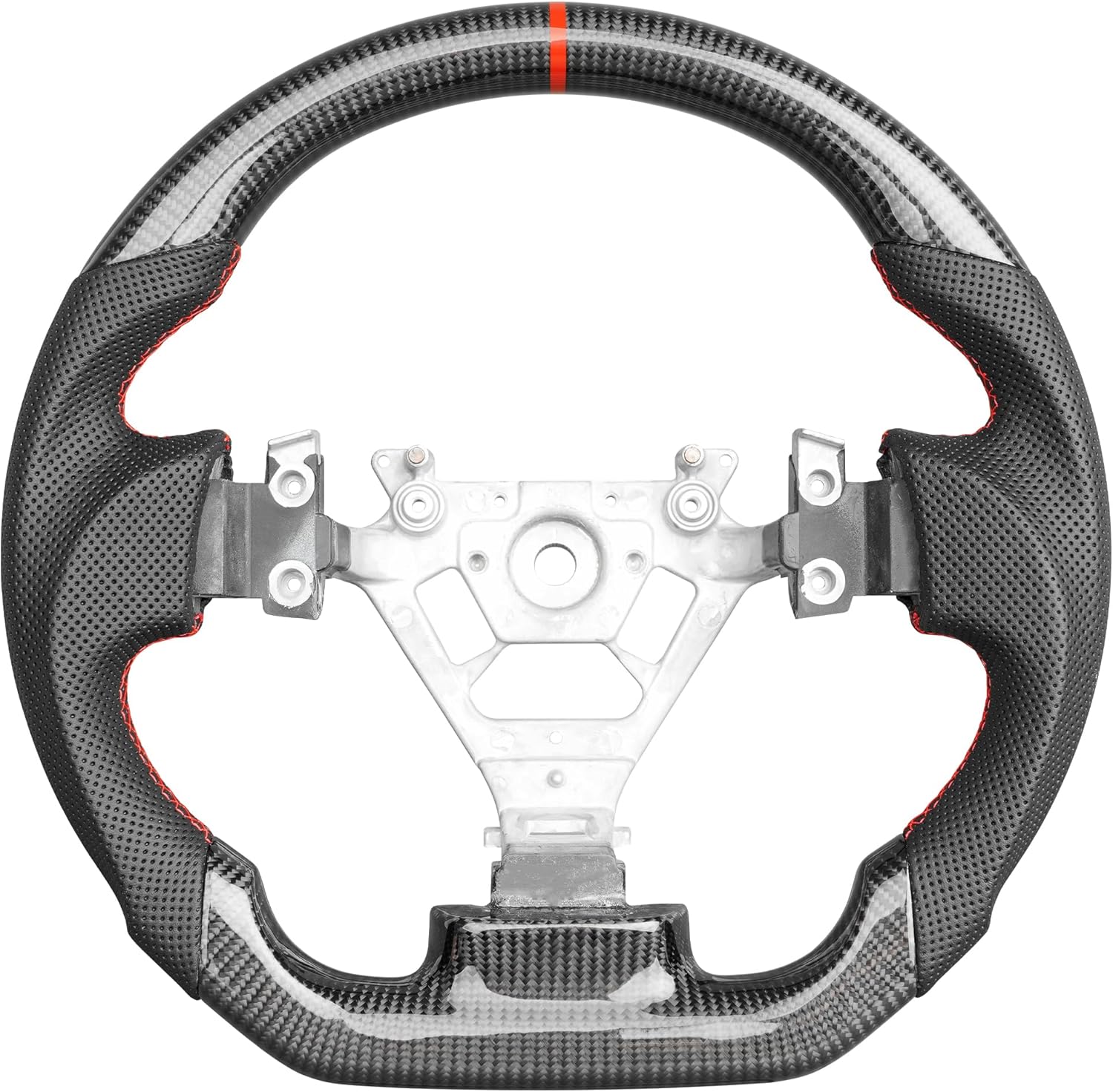 Real Carbon Fiber Steering Wheel for Nissan 350Z 2003-2009,Nappa Perforated Anti-Slip Perforated Leather Grip (Red Positioning Line)