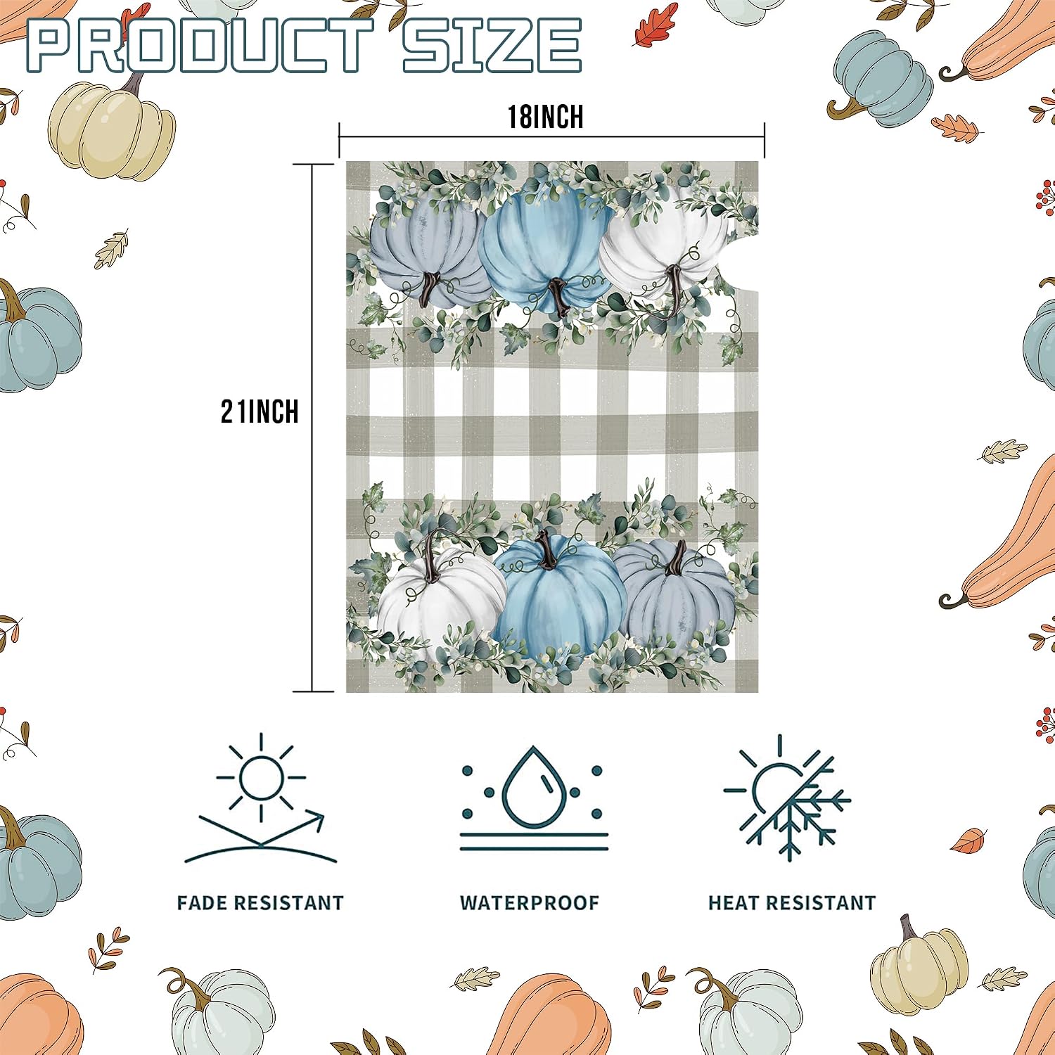 Autumn Fall Mailbox Cover Magnetic Blue Pumpkin Leaves Checkered Mailbox Wraps Post Letter Box Cover for Garden Yard Home Decor Standard Size 21" x 18" image 3
