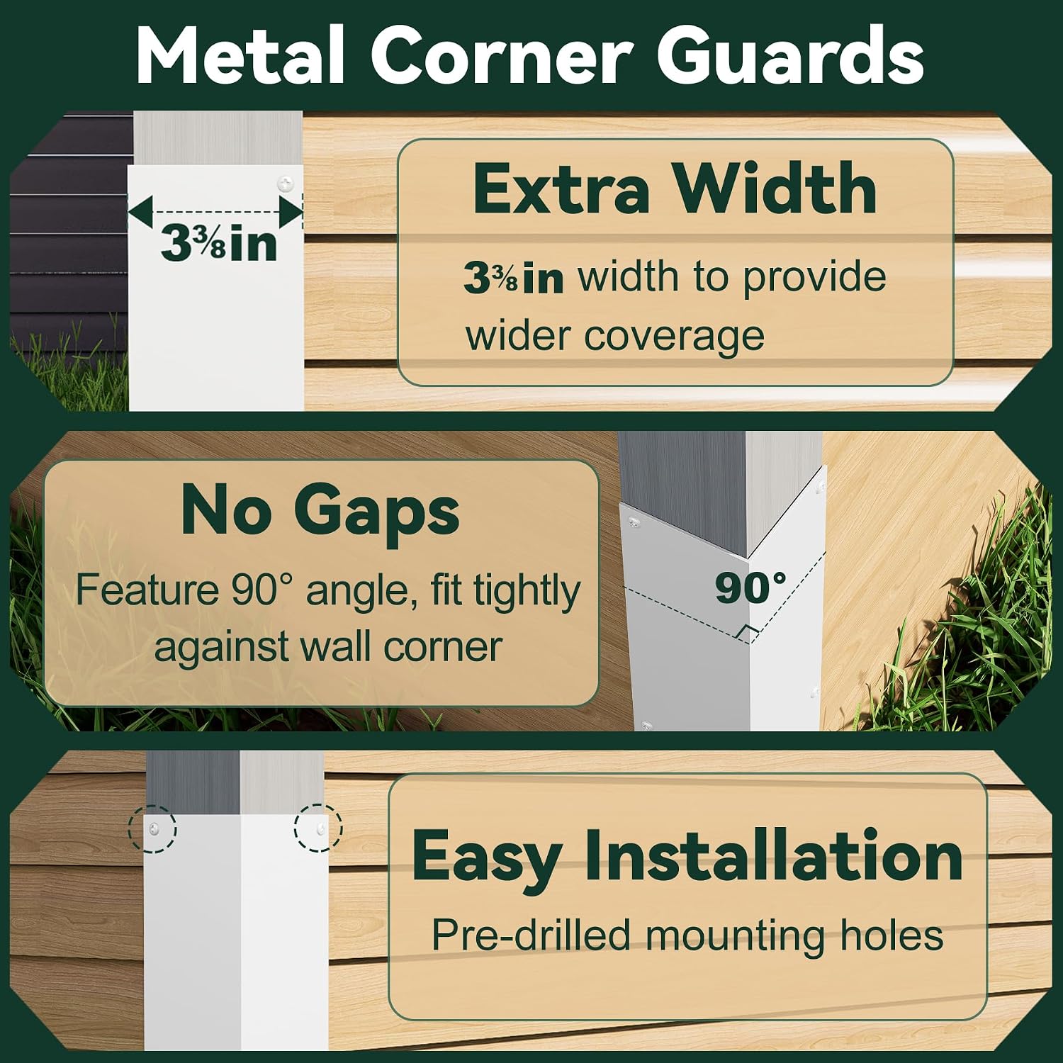 Flehomo 15.8" x 3.4" x 3.4" Aluminum Alloy Metal Siding Corner Guards, 90° Angle Weed Whacking Protection for Outdoor Exterior Wall, Paintable & Easy Installation, 2 Pack, White