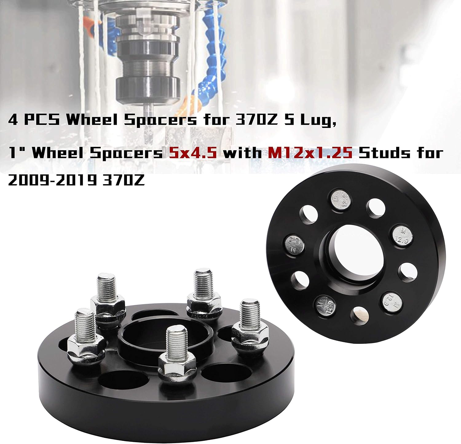 Richeer 5x4.5 Wheel Spacers for G35 G37 ESQ 300ZX 250Z Altima Leaf Maxima Murano Pathfinder Quest Teana, 4PCS 1 inch 5x114.3mm Hubcentric Balck Wheel Spacers with 12x1.25 Studs, 66.1mm Center Bore