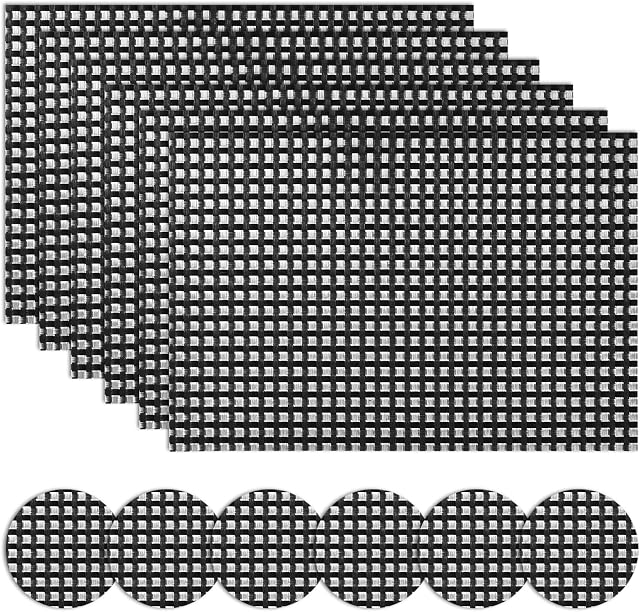 Miorkly Thickened Placemats and Coasters Sets of 6 Black imitation hand-woven Table Mats Resistant Washable PVC Christmas Table Place Mats,Heat Resistance,Thickness 1mm