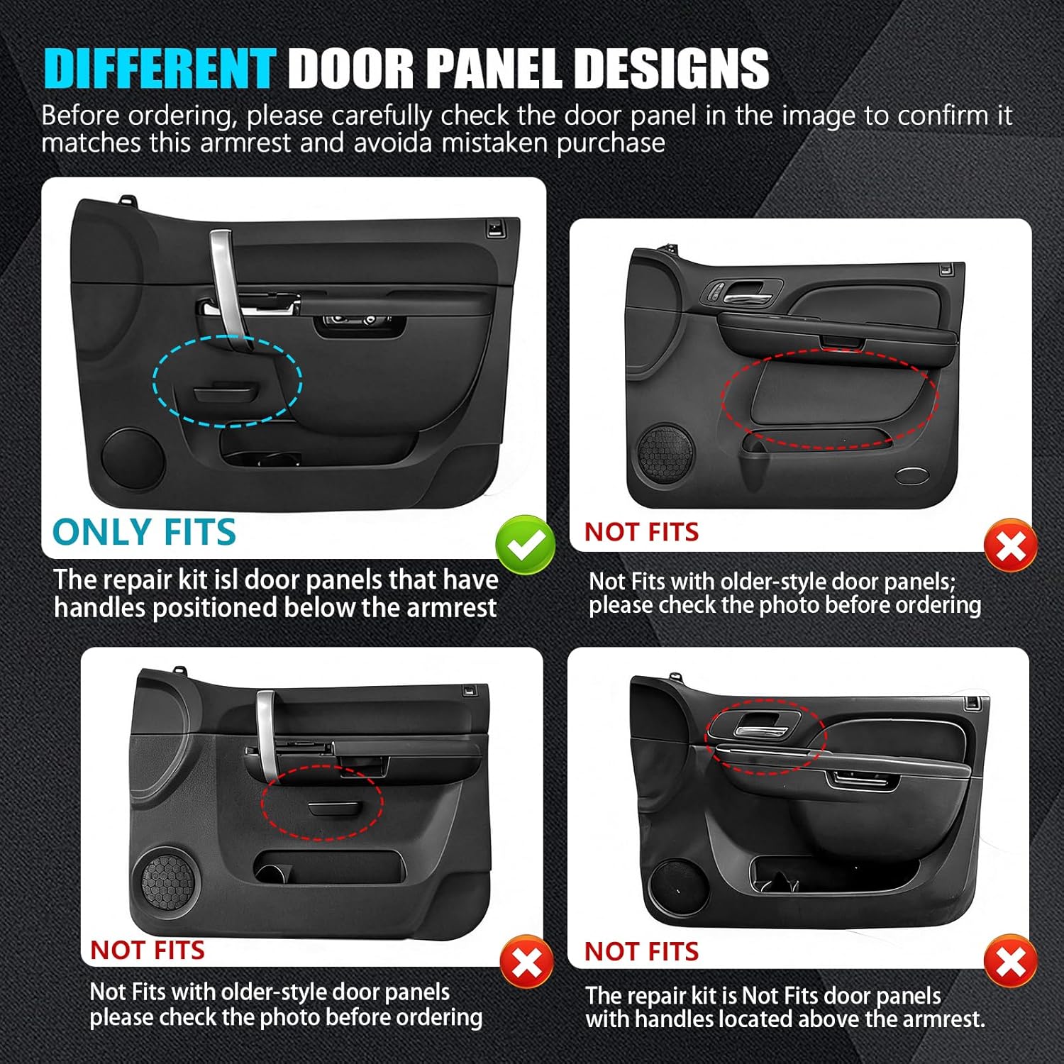 22818465 Front Left Driver Side Armrest Repair Kit for Chevy Silverado 1500 2500HD 3500HD & GMC Sierra 1500 2500HD 3500HD 2010-2014, Fits Door Panel w/Release Handle Below Armrest, Black