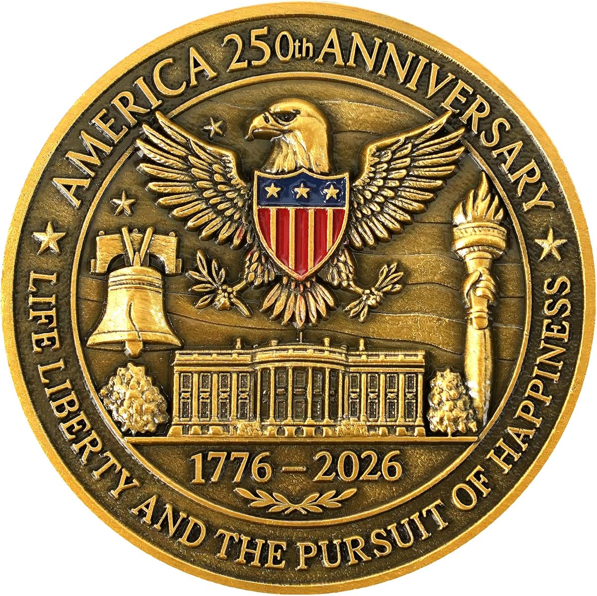 America 250th Independence Anniversary Commemorative Coin | Golden Eagle, Flag & Liberty Bell, Challenge Coin USA 1776-2026, Metal Collectible Medal, For Celebration & Gift