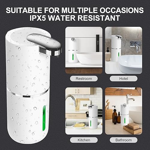 Miniatura 7 de Dispensador automático de jabón líquido, dispensador de jabón de manos recargable sin contacto de 12.8 onzas, volumen de espuma ajustable de 4