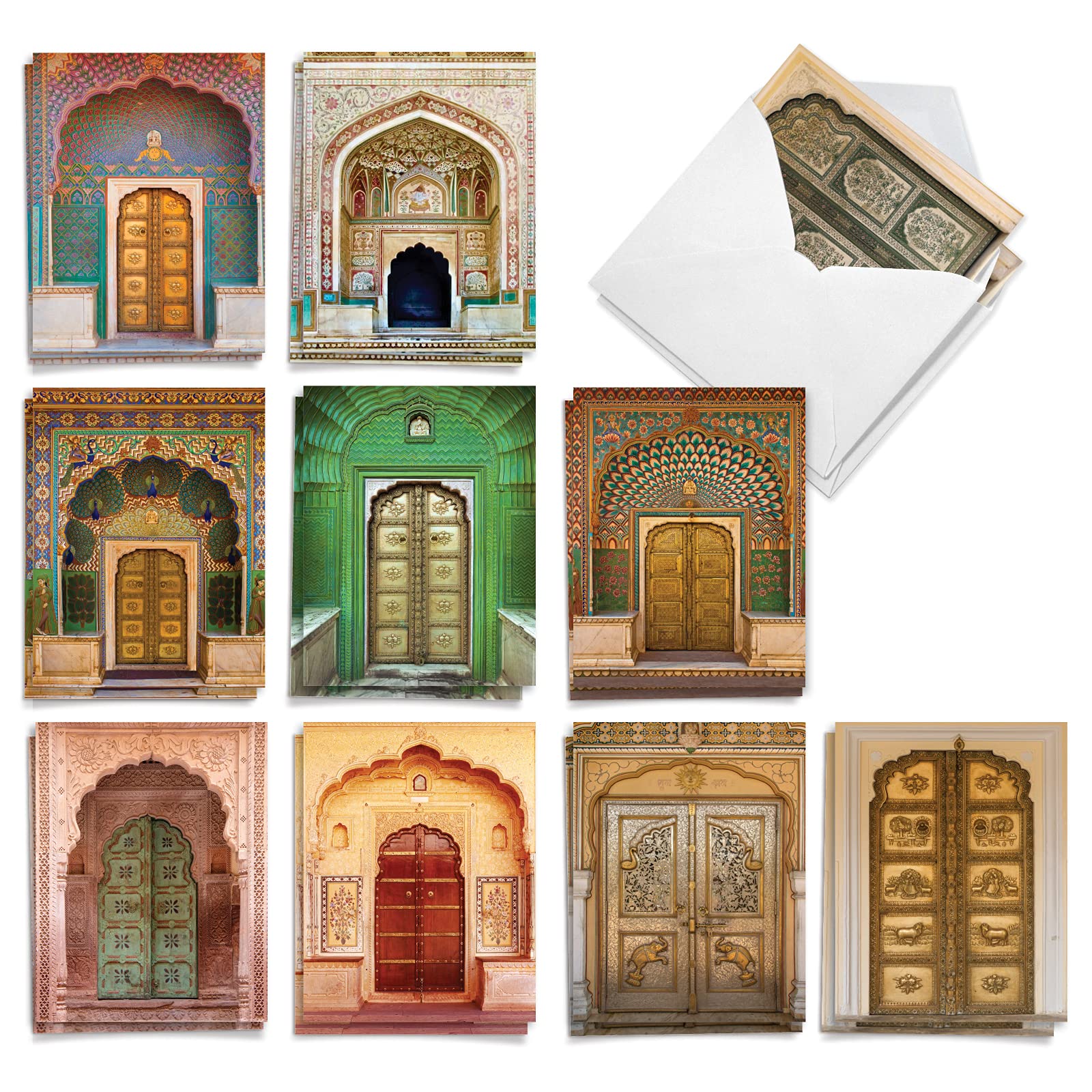 The Best Card Company20 Blank Note Cards Boxed (4 x 5.12 Inch) - Fun Assorted Patterns (10 Designs, 2 Each) - Ornate Doors AM9539OCB-B2x10