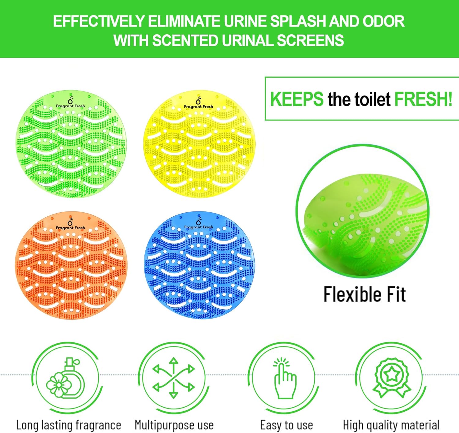 Urinal Screen Deodorizer – Urinal Mats Deodorizer Fresh Pads for Toilet Bathroom Restaurants Offices Schools Hotels, Green Apple - 15 Count (Pack of 1)