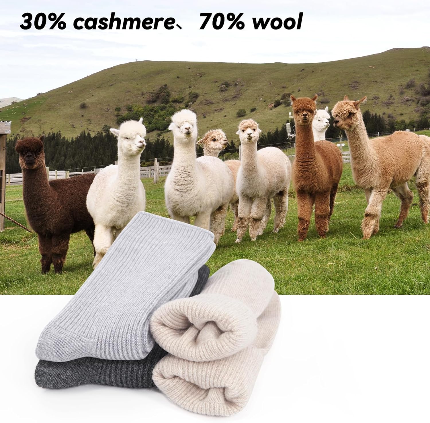 MissShorthair Cashmere Wool Socks 3-Pack for Women & Men Soft Warm Luxury Cashmere Wool Bed Socks for Winter Cozy Thick