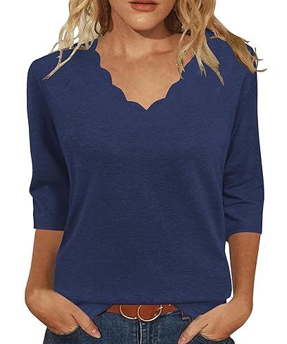 Womens Summer Tops 3/4 Sleeve Casual Dressy Shirts V Neck