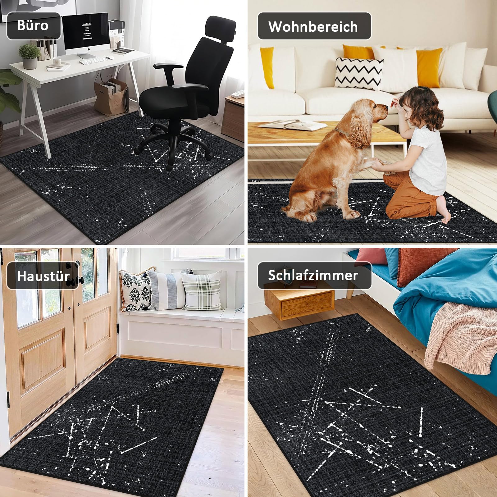 Bodenschutzmatte Bürostuhl 120X150 cm: Luxuriöse Bedruckter Stoff Bürostuhl Unterlage für Parkett und Hartböden, Mehrzweck Schreibtischstuhl Unterlage für zu Hause und im Büro (Schwarz, 120 x 150 cm)