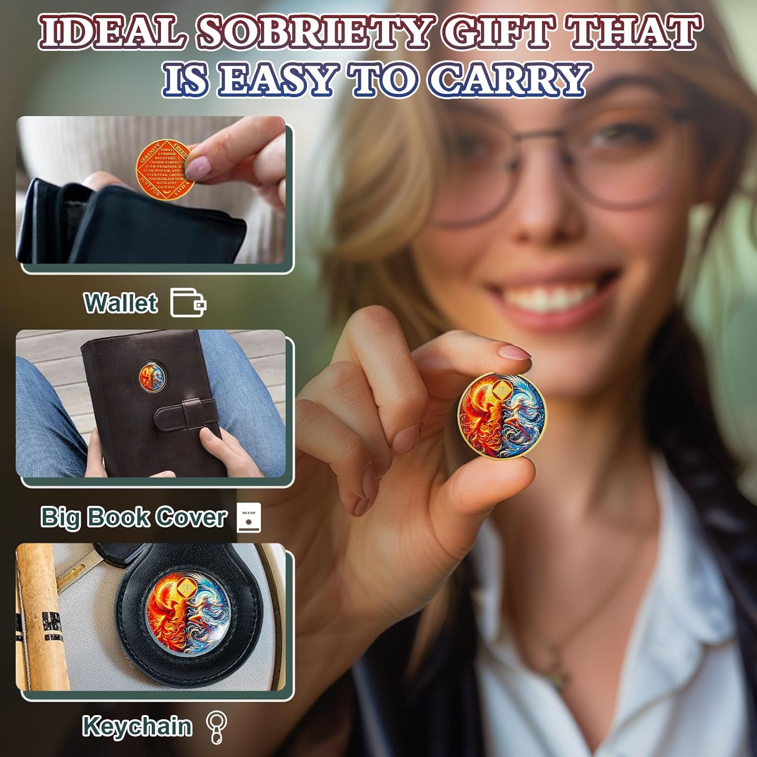 Phoenix Rising 17 Year Sobriety Coin, Addiction Recovery AA NA Chips Medallion with Token Capsule, Narcotics Anonymous Sober Anniversary Milestones, Sobriety Gifts for Men Women