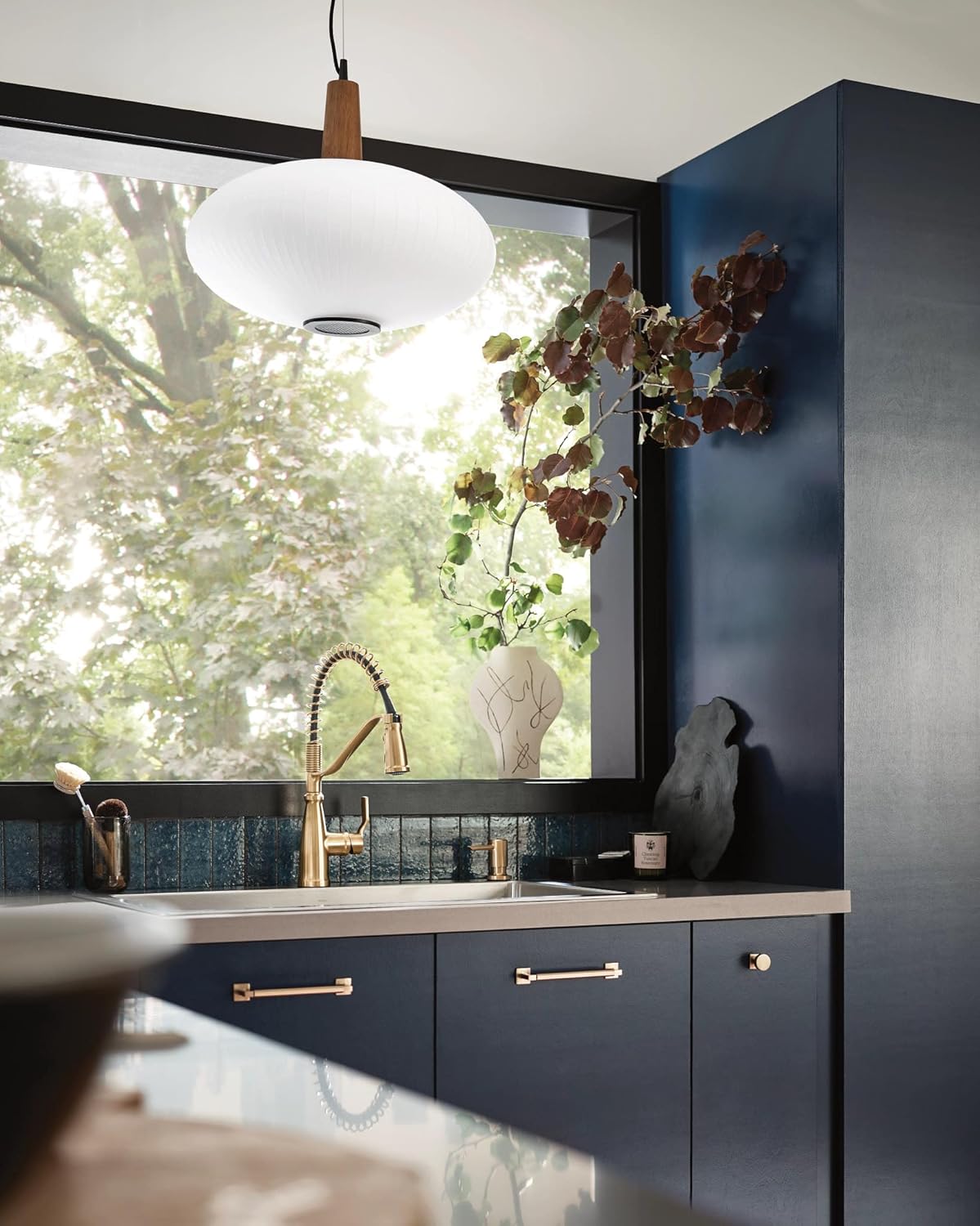 Moen Nolia Bronzed Gold One-Handle Single Hole Spring Kitchen Faucet with Pull Down Sprayer and Soap Dispenser, 87886BZG