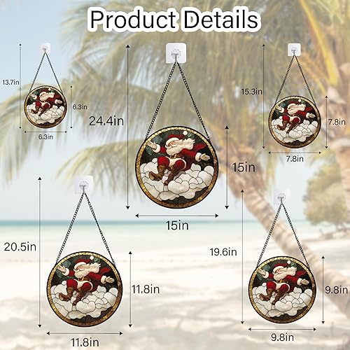 Miniatura 7 de Adorno de Vidrio Teñido para Colgar en Ventana - Nubes de Santa Claus Rojo y Blanco, Atrapasoles para Puertas, Decoración Navideña para el Hogar,