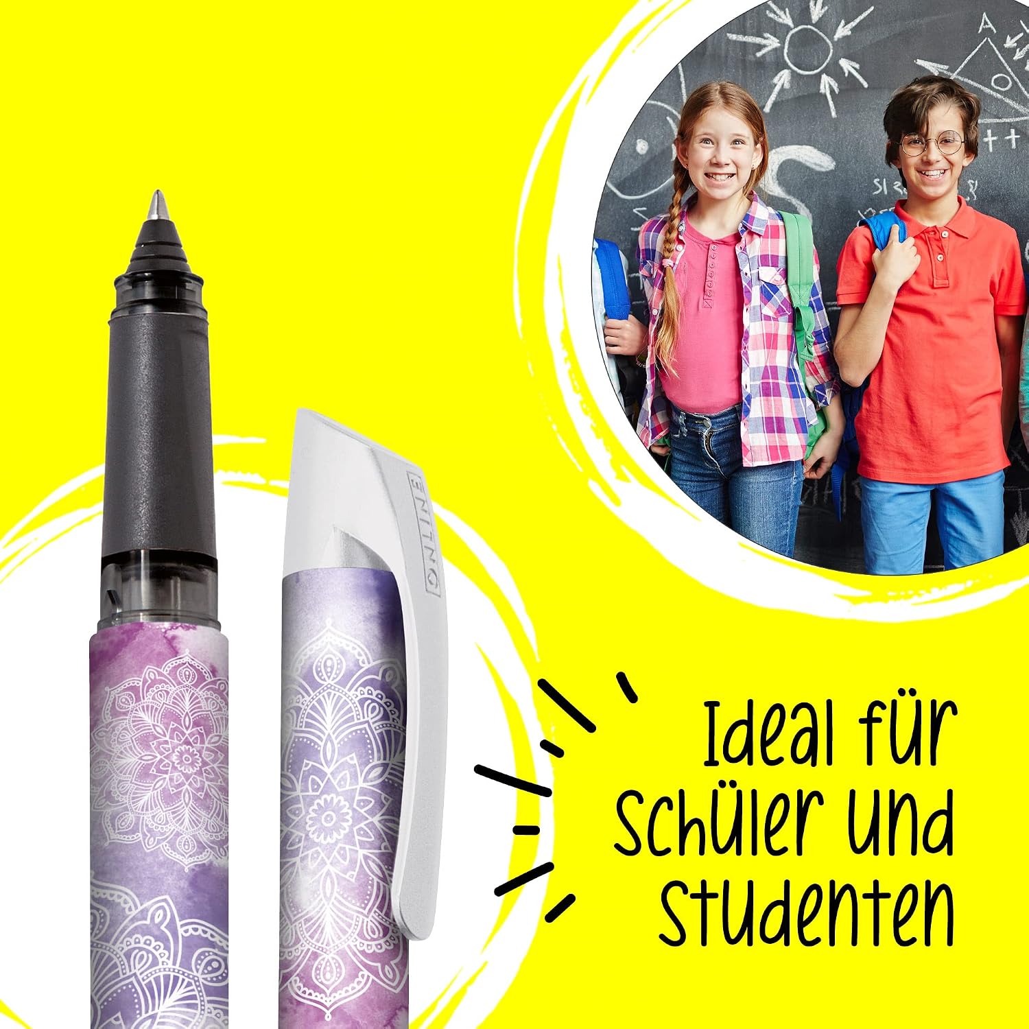 Online Ergonomic Rollerball for School/College Campus Dream - for Left- and Right-Handed, Soft Grip Part, for Standard Ink cartridges, refillable, Ideal for Beginners/Pupils/Students