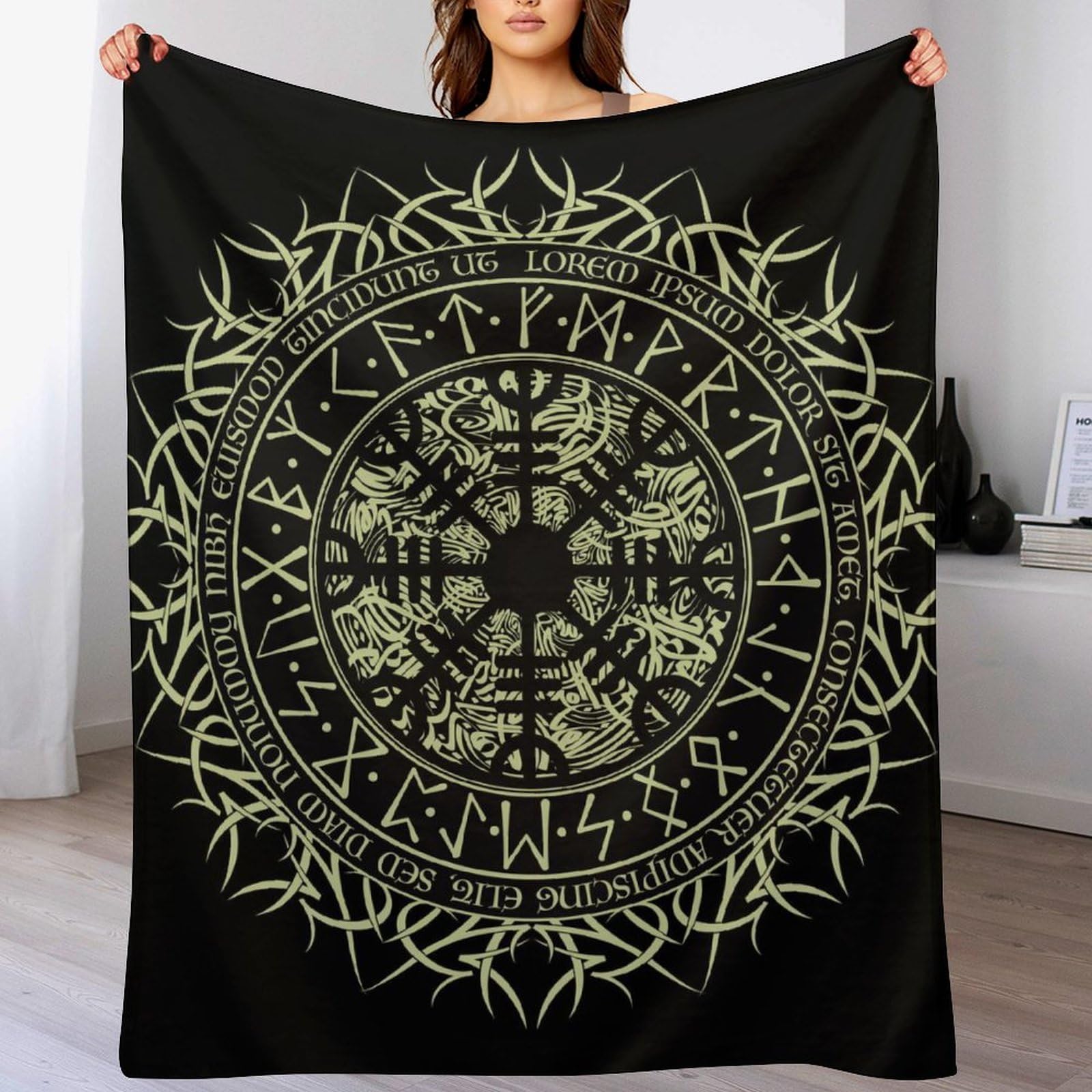 Melbrakin Color696 Norse Viking Vegvisir Runic Compass Soft Flannel Travel Blanket, Living Room Home Sofa Decoration Blanket, Dormitory Office Nap Blanket
