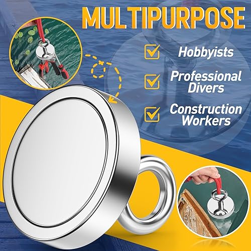 Miniatura 6 de Imanes de pesca de neodimio fuertes, 700 libras (698.9 lbs) de potencia de tracción, imanes de tierras raras, 2.95 pulgadas (2.953 in) de diámetro