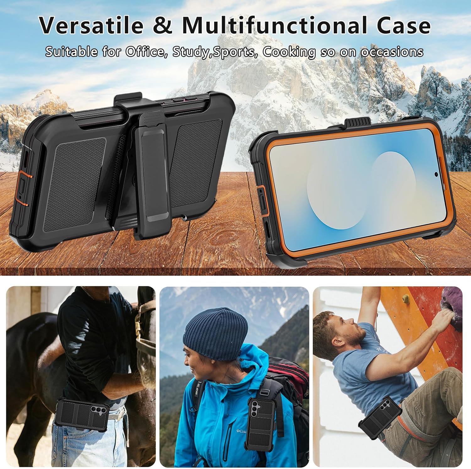 for Samsung Galaxy S25 FE Case with Belt Clip Holster, Heavy Duty Protection,Military-Grade Protection,Anti-Drop,Shockproof Phone Cover for Galaxy S25 FE 5G (Black/Orange) - Image 5