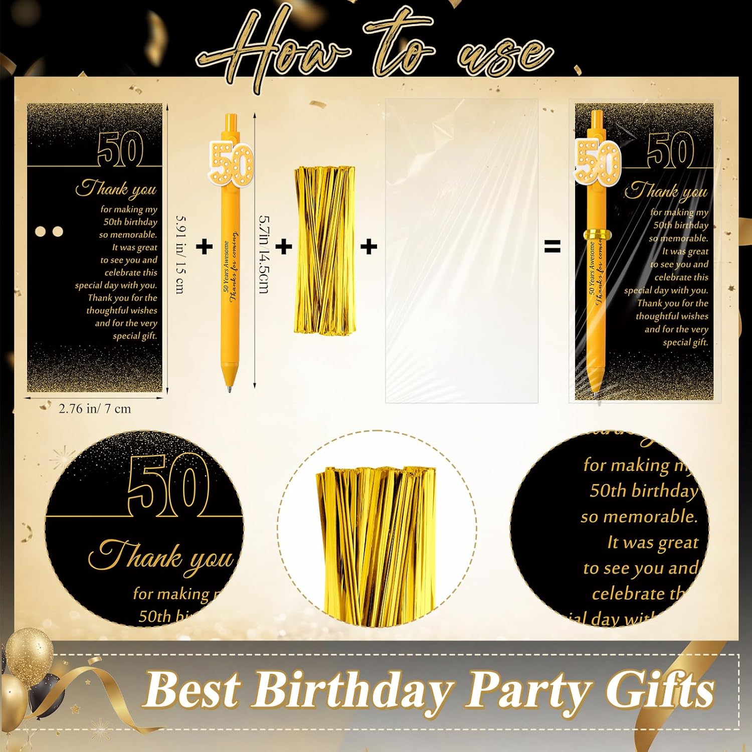 Feifeiya 50 Set 50th Birthday Party Favors for Guests Include Black and Gold Ballpoint Pens Thanks for Coming Pens with Thank You Cards Anniversary Party Favor for Men Women Wedding Appreciation Gifts