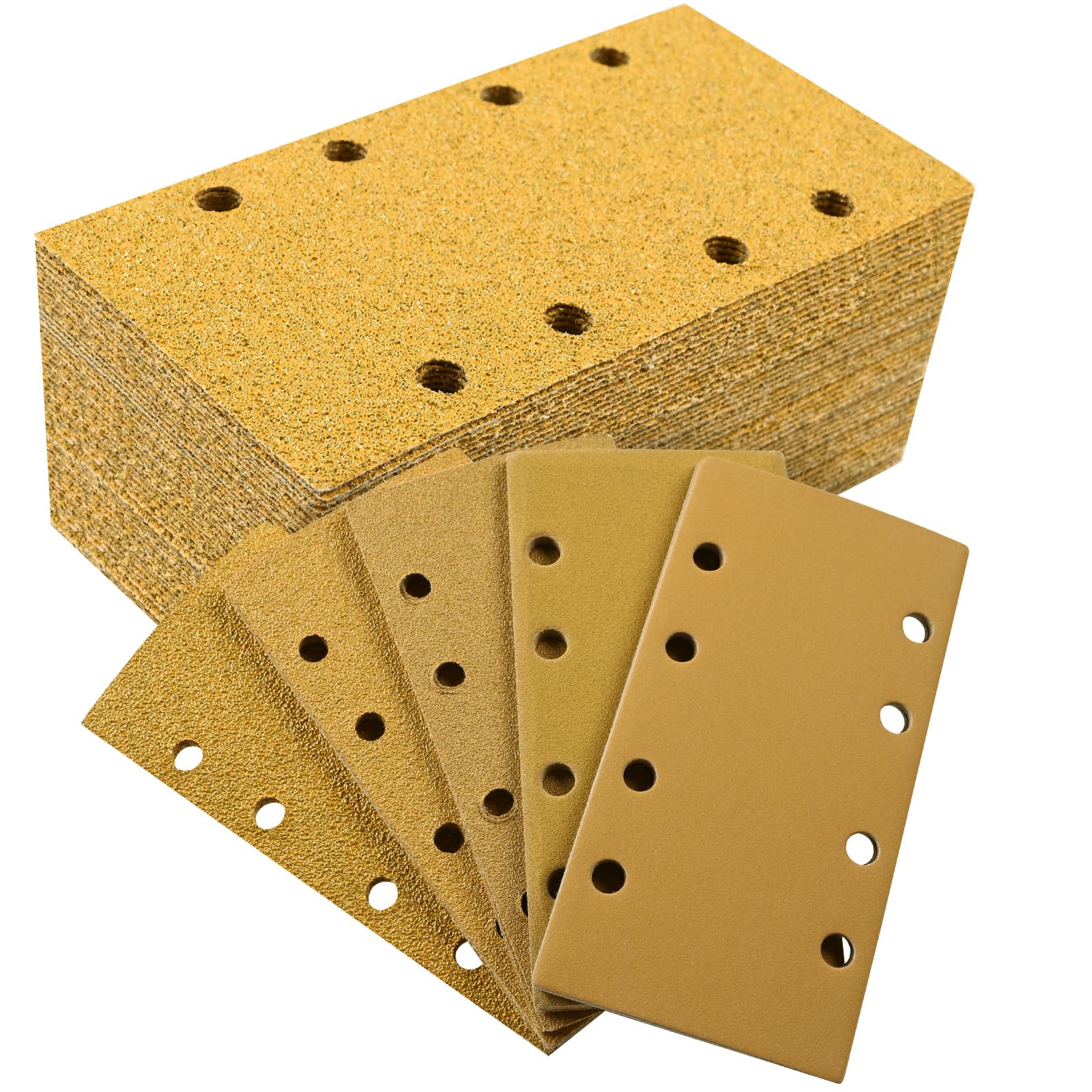 Sruhrak Upgraded Sandpaper 93x185mm 8 Hole, 50 Pieces Sanding Sheets Stick and Peel Sanding Pads Grits 40/60/80/120/240 Set Sander Paper for Electric Sander Polishing, Rust Removal โ image 1