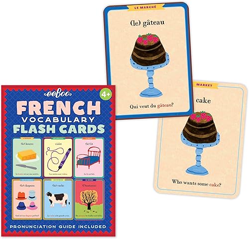 Miniatura 3 de eeBoo Tarjetas flash de vocabulario francés, 56 tarjetas incluidas en el juego, duraderas y fáciles de usar, guía de pronunciación incluida