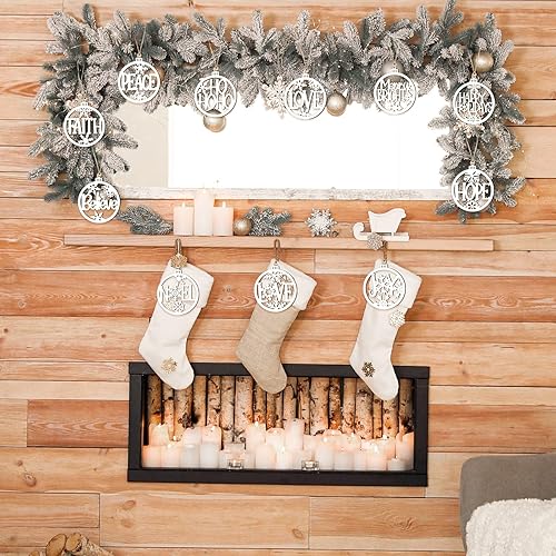 Miniatura 5 de Juego de 48 adornos colgantes huecos de Navidad con copos de nieve, adornos rústicos de casa de campo, decoración de Navidad para árbol, fe,