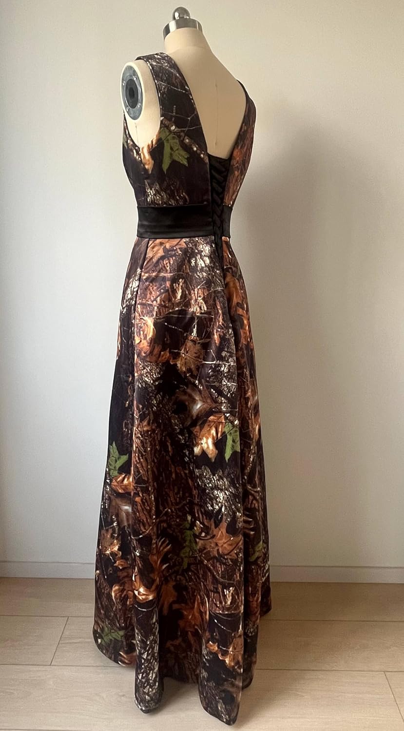 DINGZANCAMO Woman's V Neck Camo Bridesmaid Dresses Wedding Guest Evening Gowns