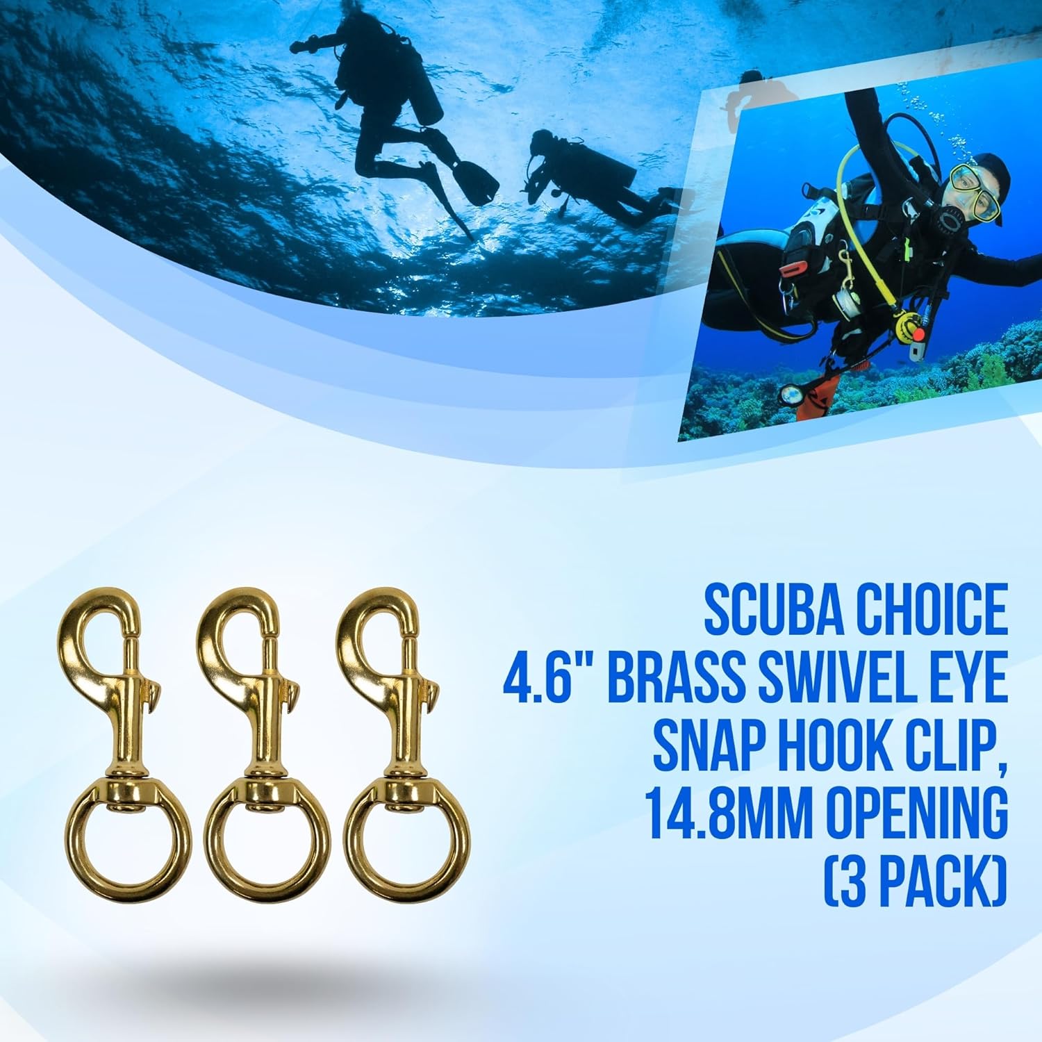 Scuba Choice 4.6" Brass Swivel Eye Snap Hook Clip – Heavy Duty Marine Scuba Dive Accessory Gear Clip 14.8mm Opening Solid Brass Corrosion-Resistant