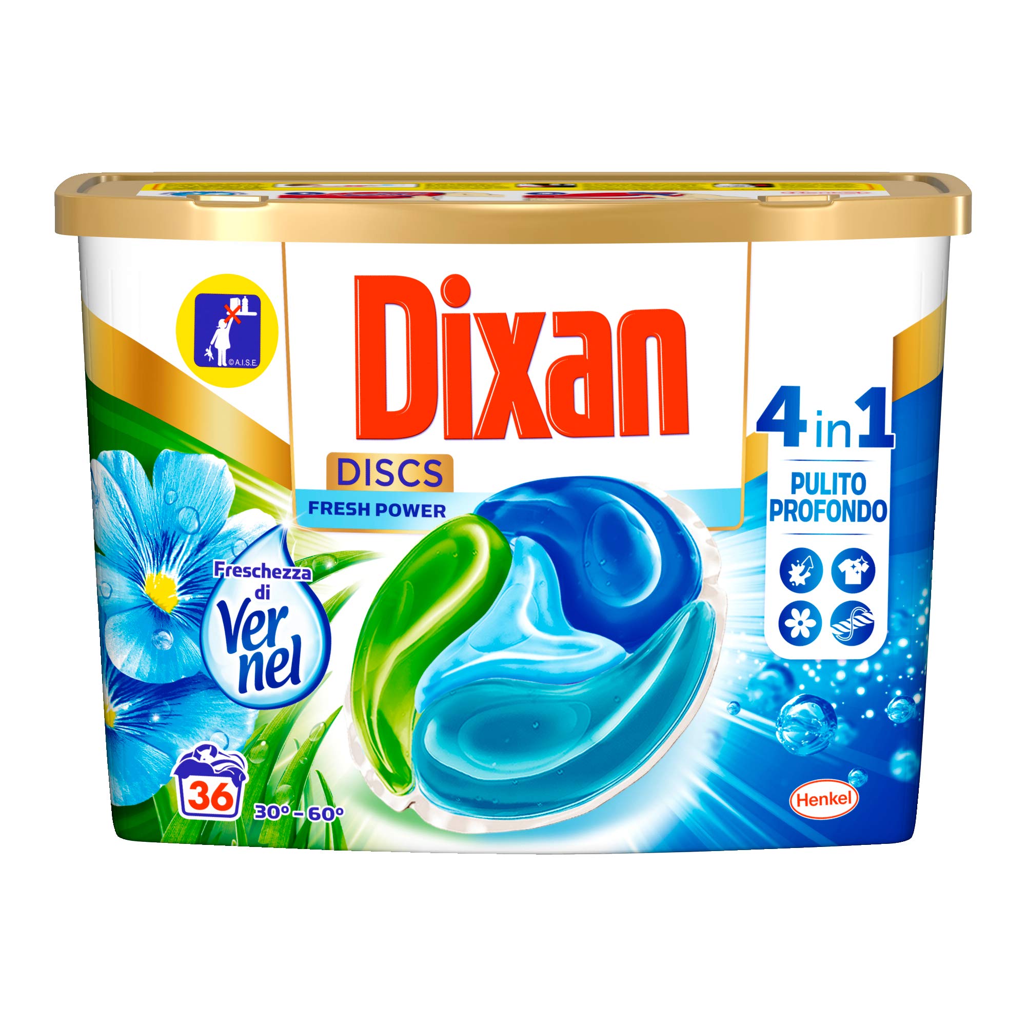 Dixan Discs Freschezza Di Vernel, Detersivo Lavatrice Predosato In Capsule, confezione da 3X36 Lavaggi (118 lavaggi), 2700 Gr
