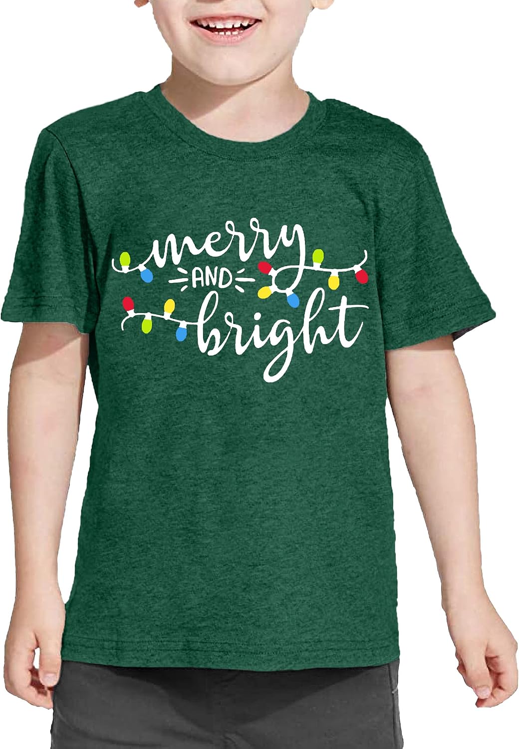 Christmas Shirts Toddler Boy Girls Merry and Bright T-Shirt Christmas Lights Graphic Tees Holiday Tops