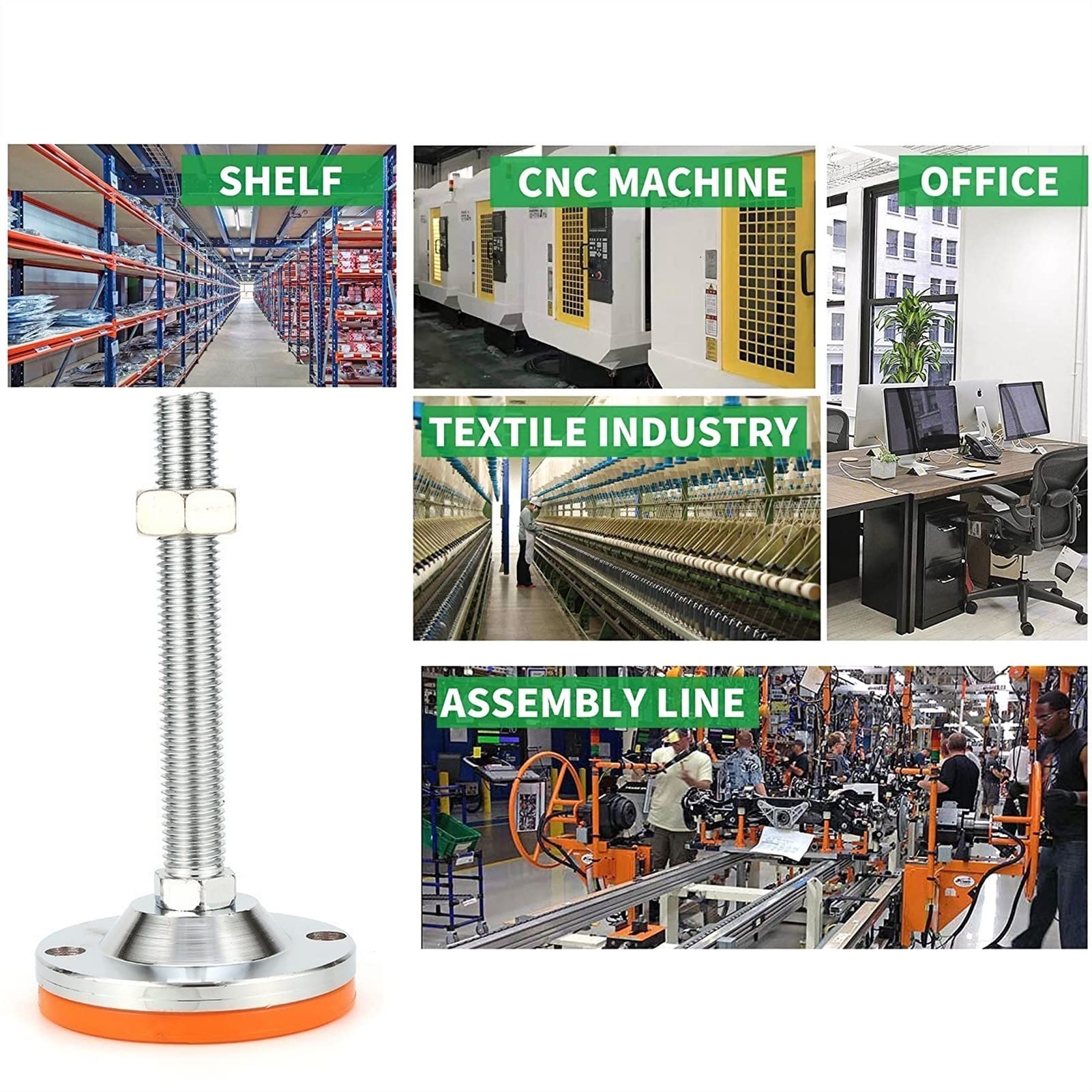 Piedini di livellamento, Gambe con vite di livellamento con filettatura M12, Piedini di livellamento in acciaio al carbonio for carichi pesanti, Livellatore piedini regolabili con base di di