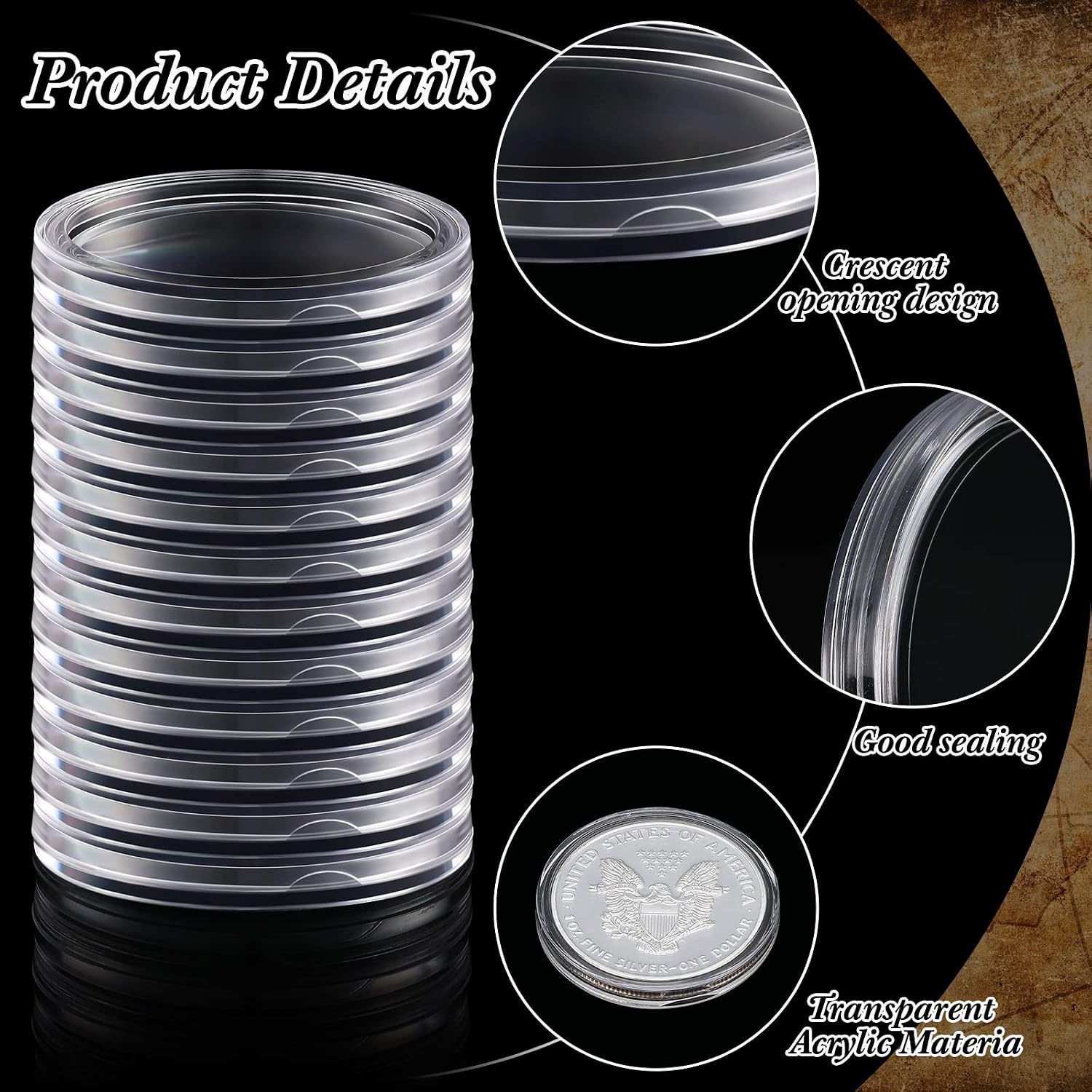 Silver Dollar Coin Case Holder for Collectors 40.6mm Silver Bar Plastic Round Coin Capsules Covers for Silver Bar Coin Collection Supplies (70)