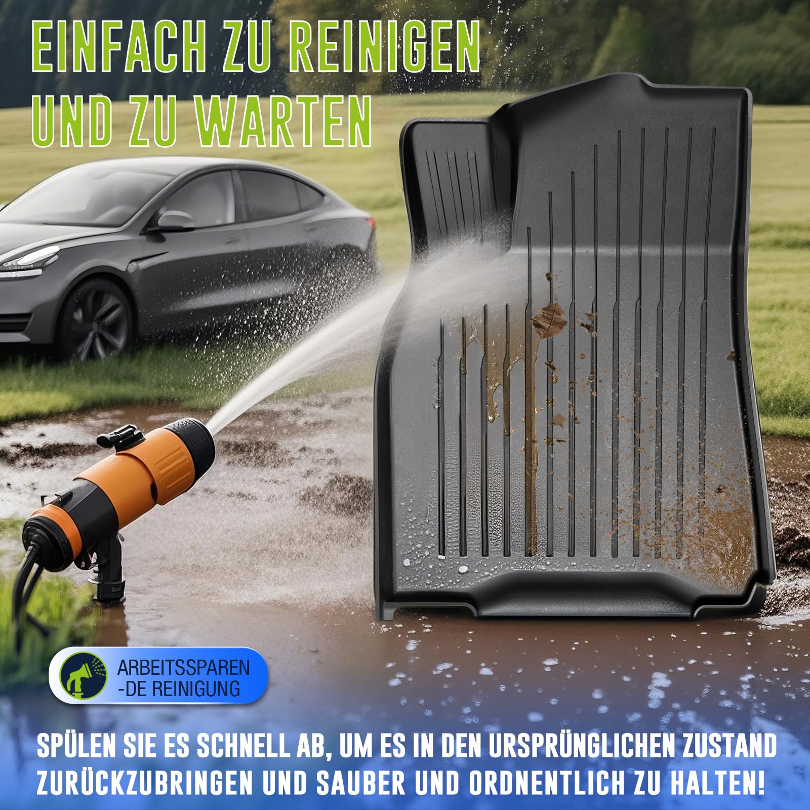 moveland TPE Tesla Model Y Fußmatten Passend für Tesla Model Y 2019–2024 – Allwetter & Extra Robust – rutschfest, Wasserdicht, Leicht zu Reinigen – autofussmatten(9 PCS)