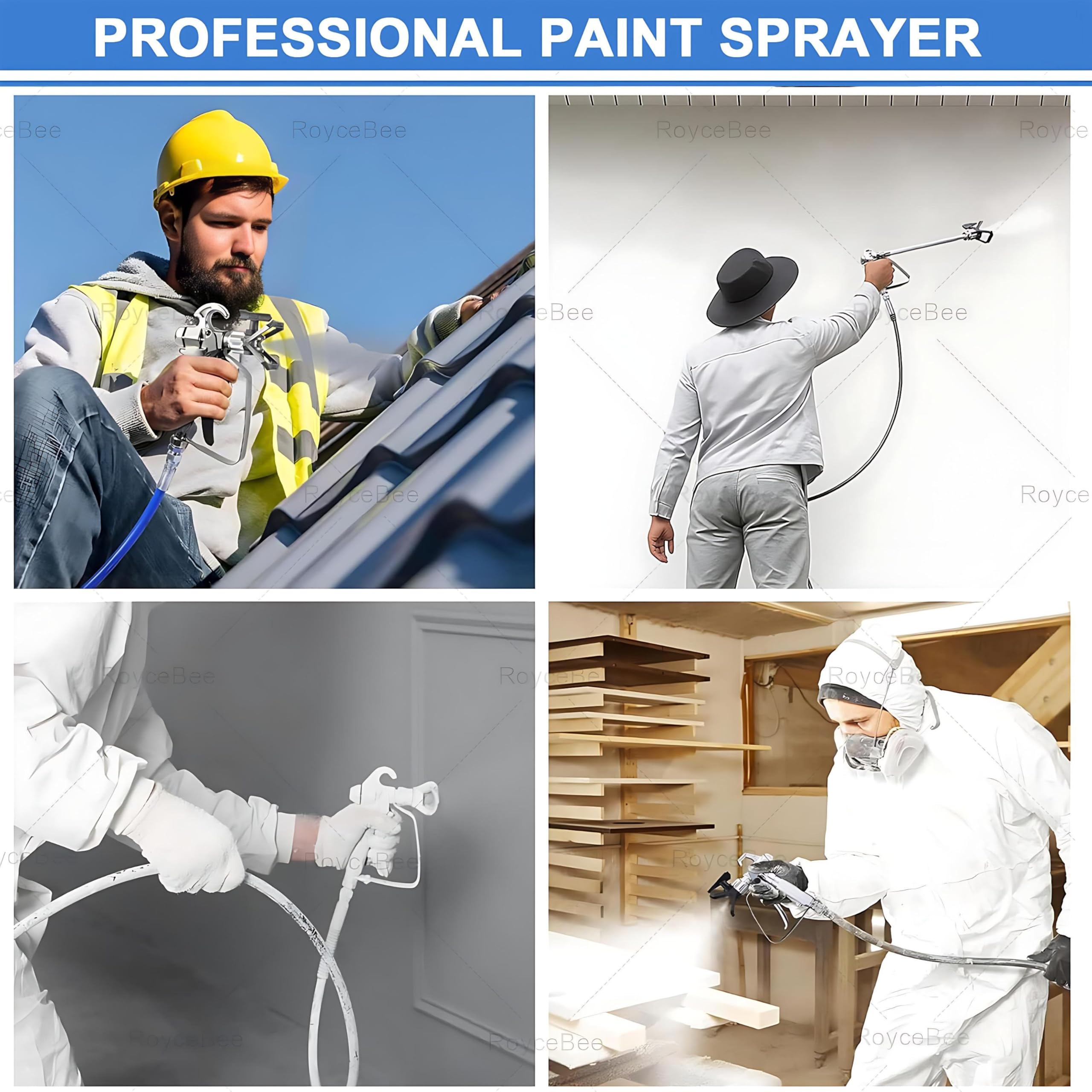 Pulverizador Airless para Pintura 1800W 2900 PSI，Pistola Eléctrica con Depósito 6L, Manguera 10m, Caudal 2L/min，para Paredes, Techos, Madera, Metal，Presión Regulable