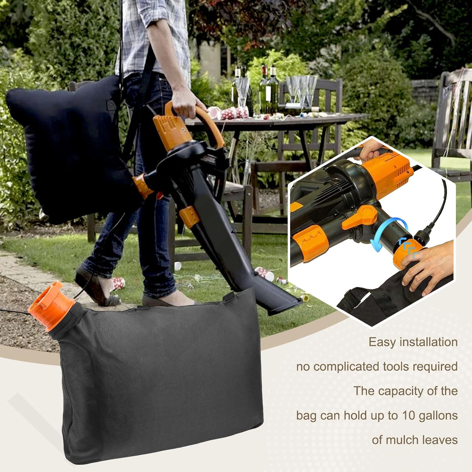 50026858 Trivac Leaf Collection Bag WGBAG500 Compatible with Worx WG502 WG508 WG505 WG509 WG500 WG501 Leaf Blower. Replacement Leaf Blower Vacuum Vac Shoulder Bag