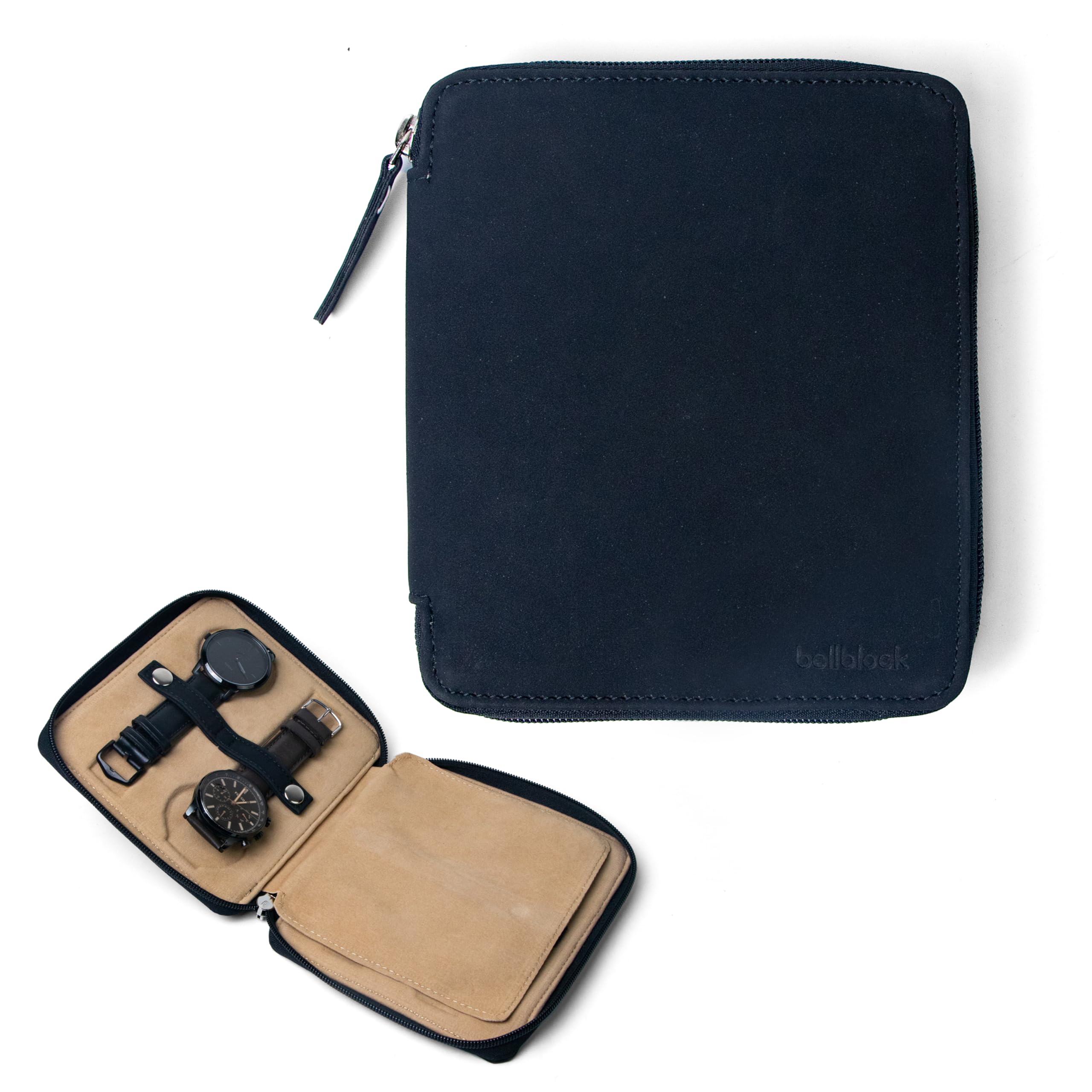 Bellblock Hochwertige Uhrenaufbewahrung für Damen/Herren | 4 Fächer mit kratzfester Innenseite | Elegante tragbare Uhrenbox | Veganes Leder |