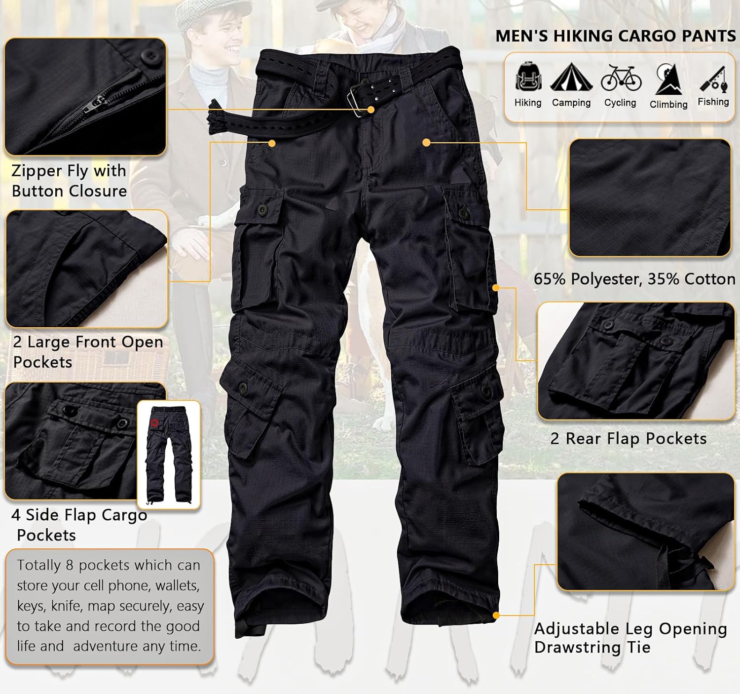 AKARMY Men's Lightweight Hiking Pants, Outdoor Quick Dry Ripstop Cargo Pants, Multi-Pocket Camo Casual Work Pants - Image 4
