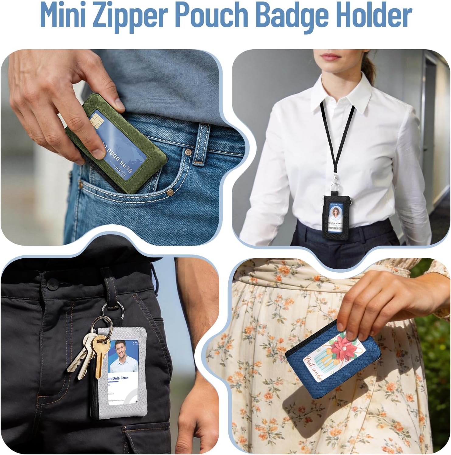 RFID Blocking Lanyard Wallet with ID Window Card Holder Black 1pc | Slim, Small, Keychain Wallet, Traval Neck Wallet, Zipper Pouch, Badge Holder, for Cards Cash Coins