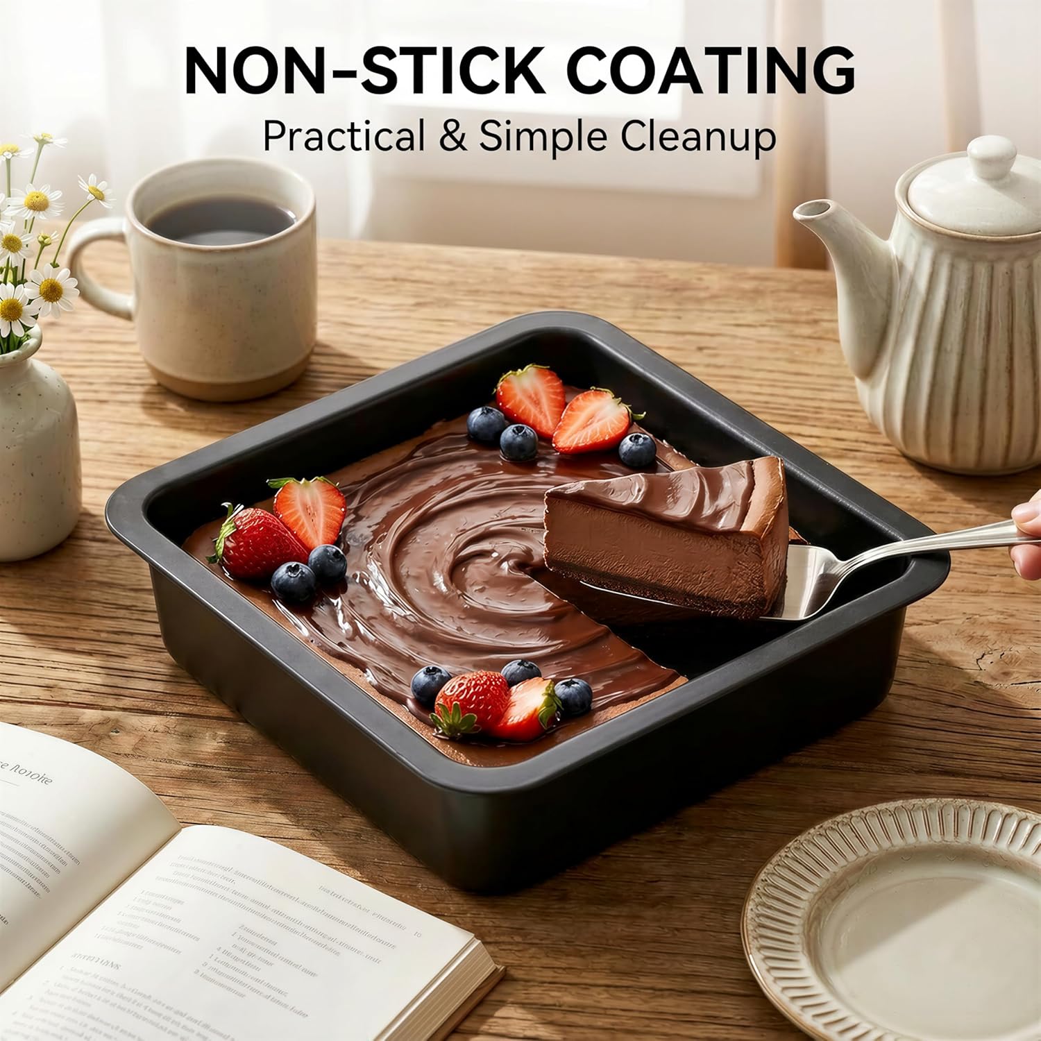 8-Inch Non-Stick Square Cake Pan, Rust-Resistant Baking Pan for Cakes, Brownies & Lasagna, Dishwasher Safe Easy Clean, Local Warehouse Stock - Image 2