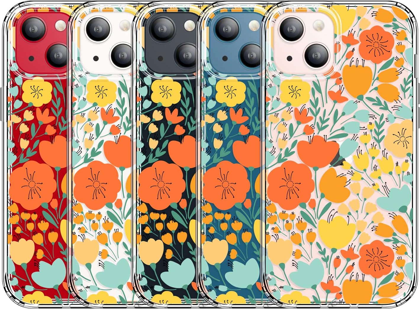 for iPhone 14 and iPhone 13 Case Clear 6.1 Inch with Pattern Design, Protective Slim TPU Cover + Shockproof Bumper for Women and Girls (Flowers/Tulip) - Image 4