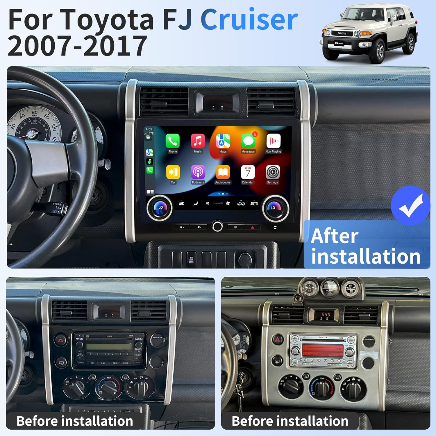 Car Radio for Toyota FJ Cruiser 2007-2017 Radio Stereo Replacement with Wireless Carplay Android Auto Updrage 8Core 13.3 Inch Touch Screen DSP Voice Control GPS Bluetooth AHD Backup Camera